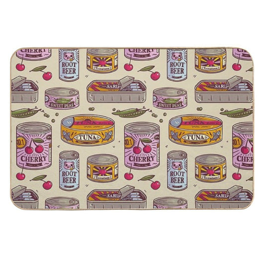 Vintage Canned Goods Pattern  Pet-Safe Bath Mat