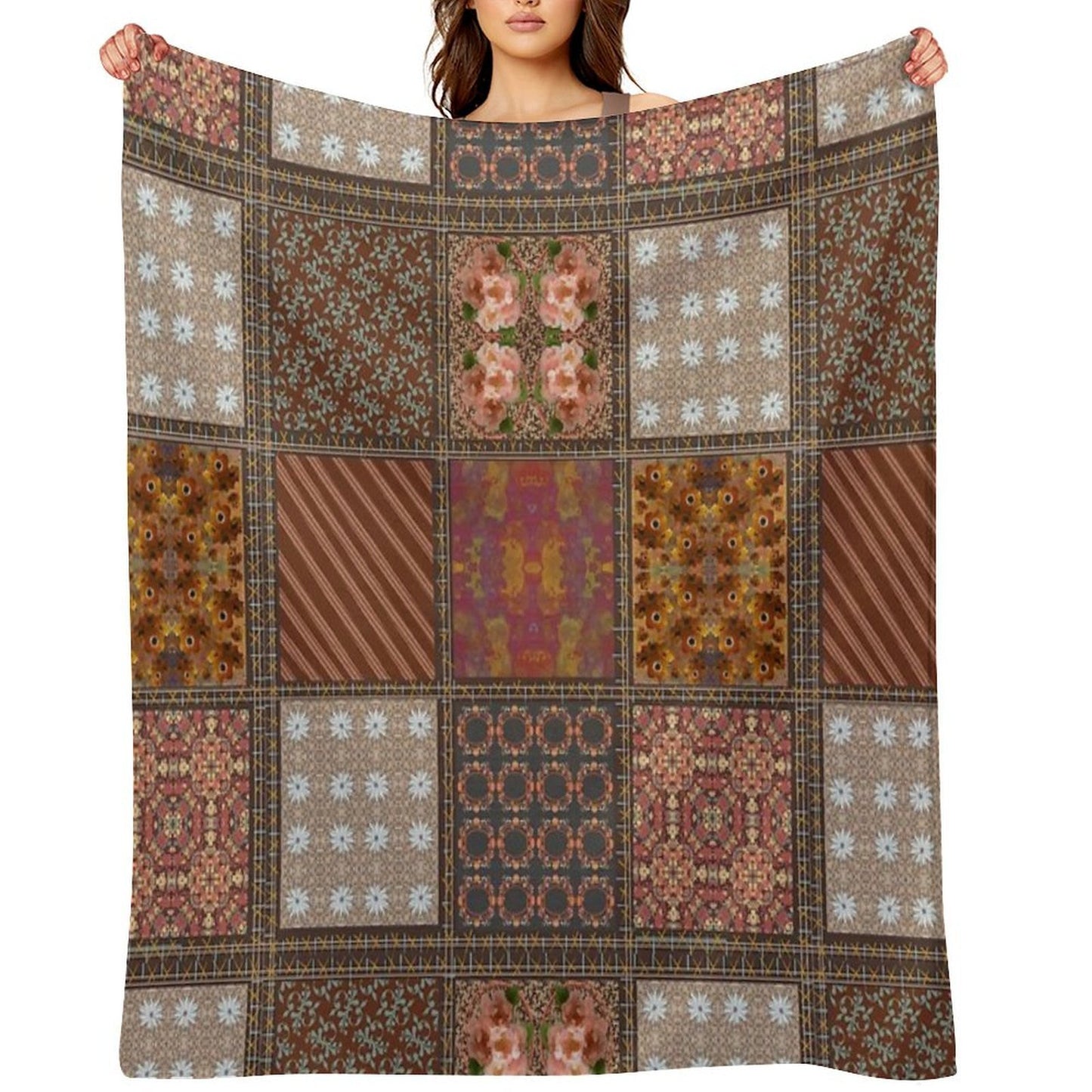 Brown Patchwork Versatility Throw Blanket