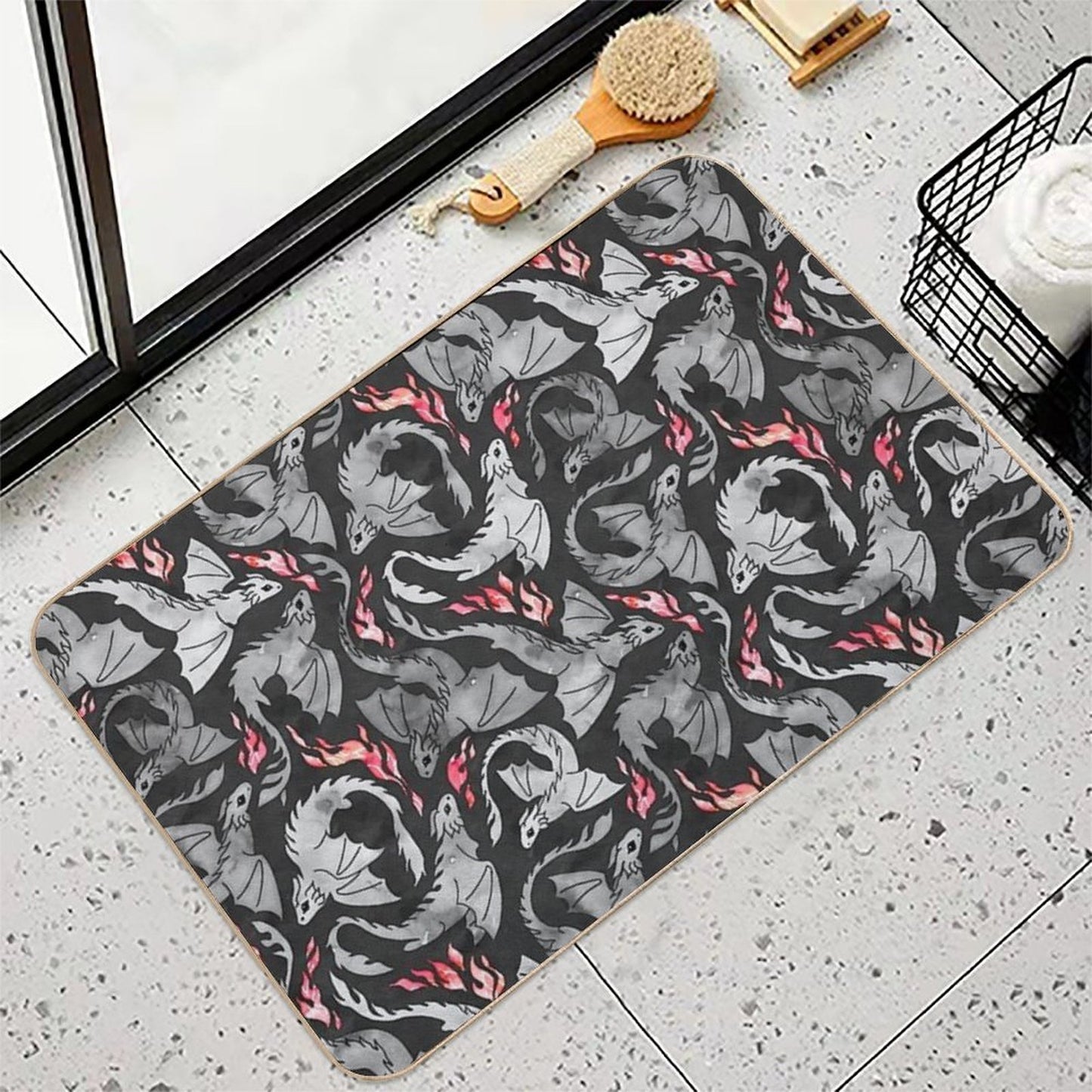 Dragon Fire Dark Grey And Black Durable Bath Mat