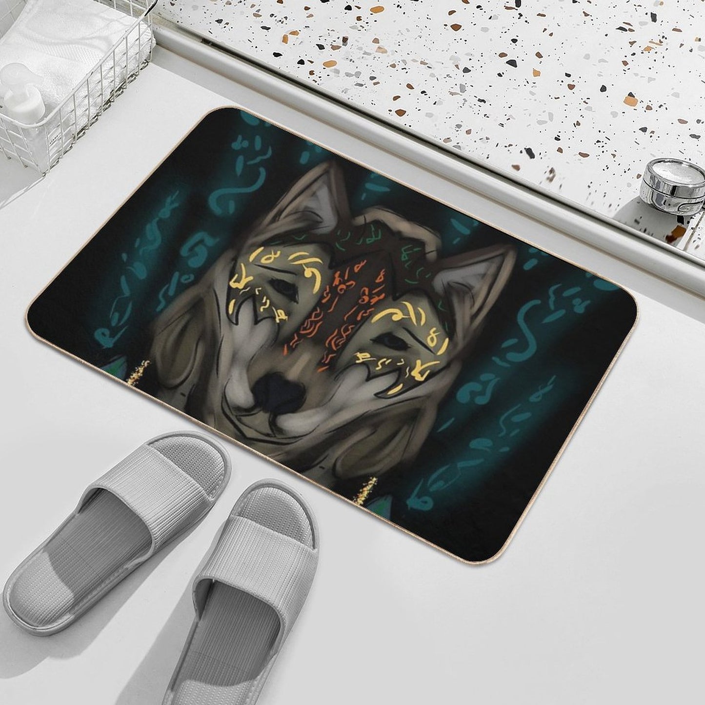Totemic Wolf Dirt-Trapping Bath Mat