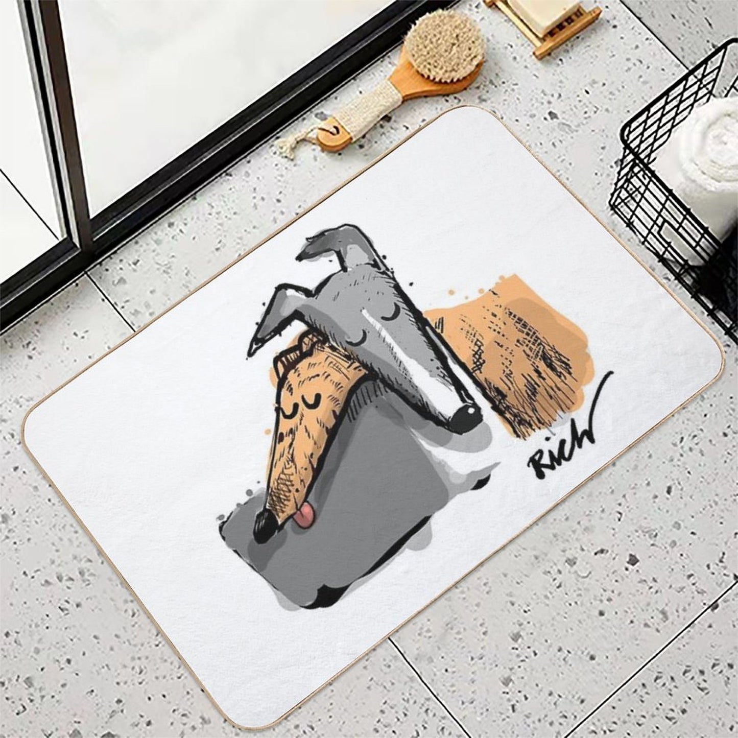 Blue And Brindle Headrest Absorbent Bath Mat