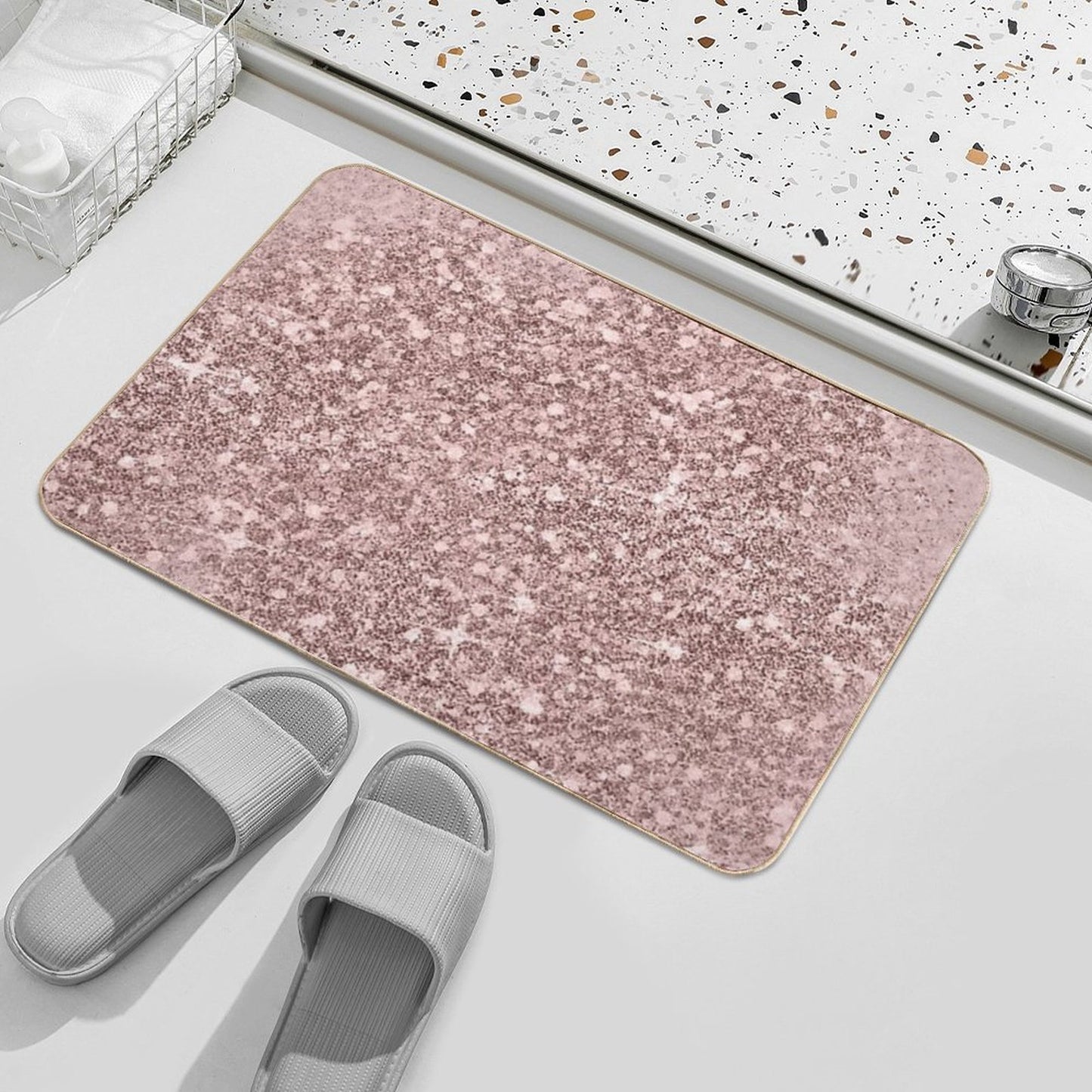 Rose Gold Glitter Dust II Durable Bath Mat