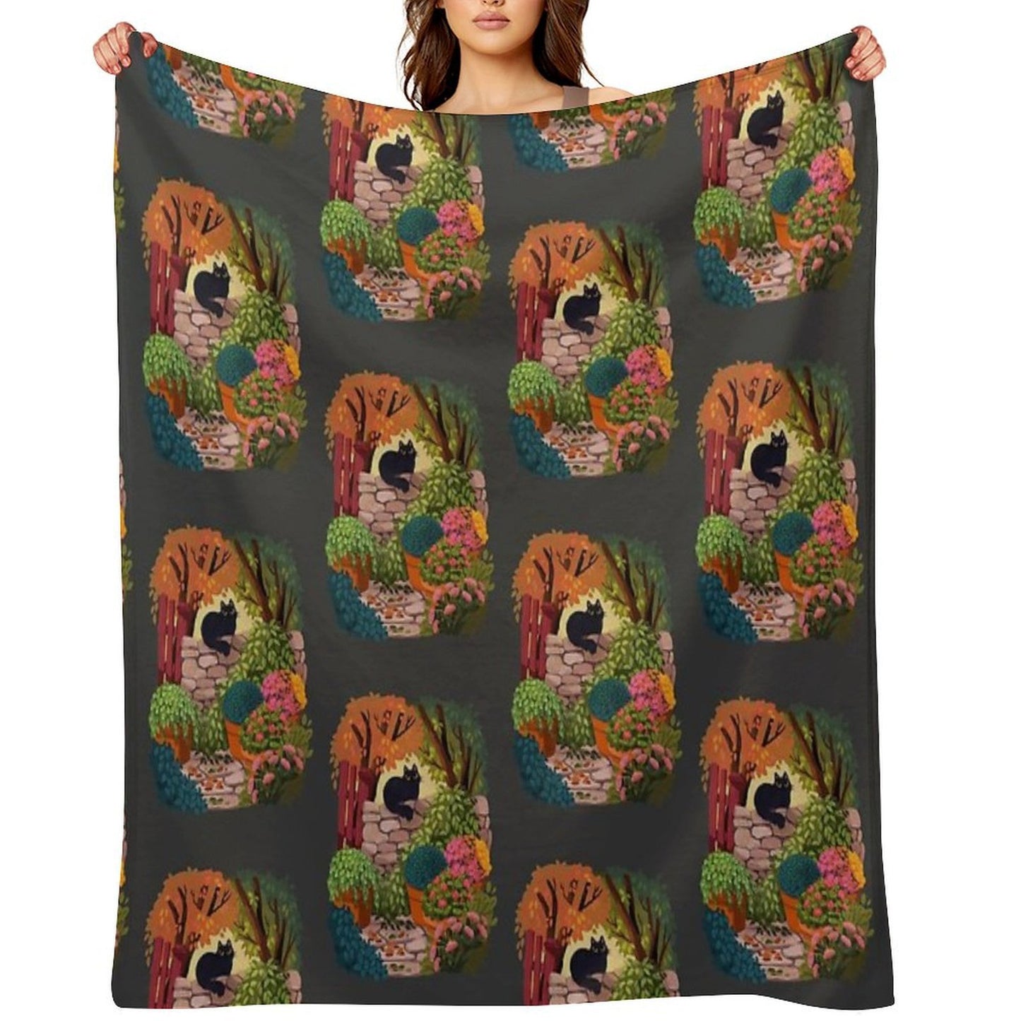 Cat in The Garden Velvety-soft Throw Blanket