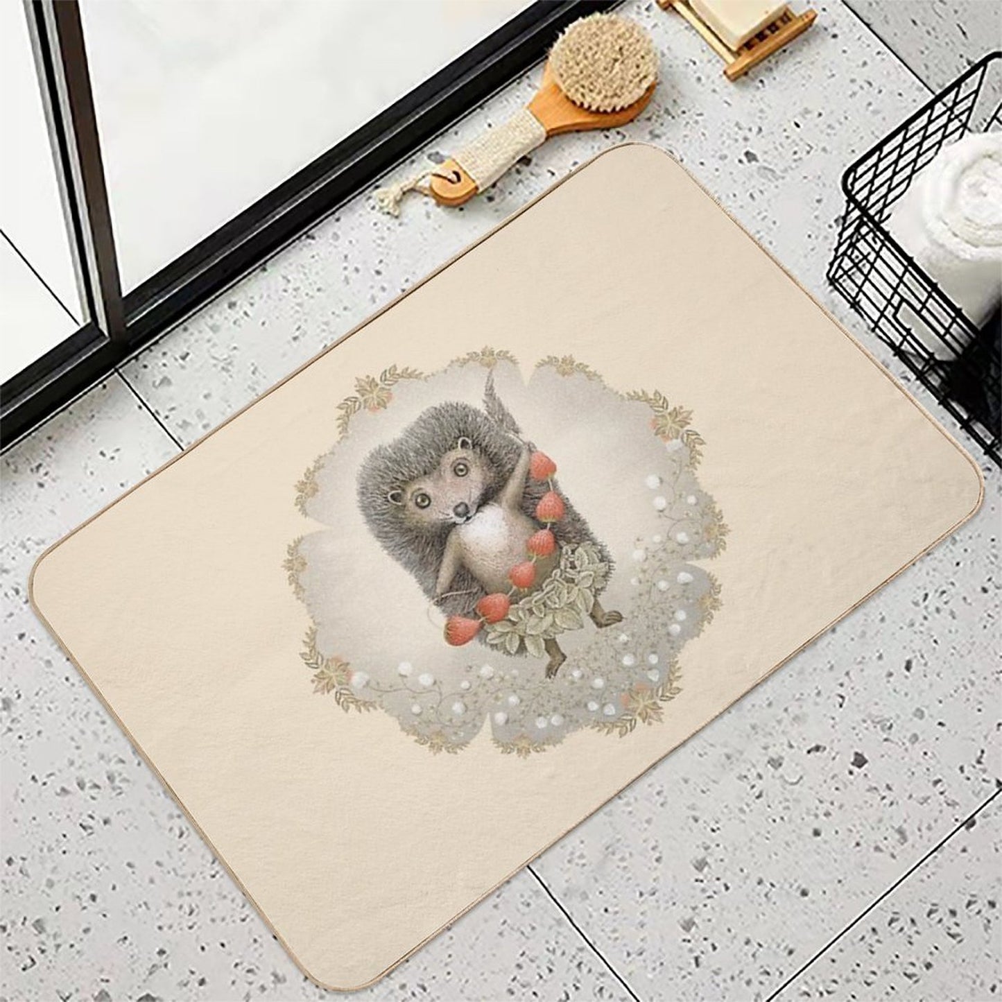 Animal Hedgehog Strawberry High-Traffic Bath Mat