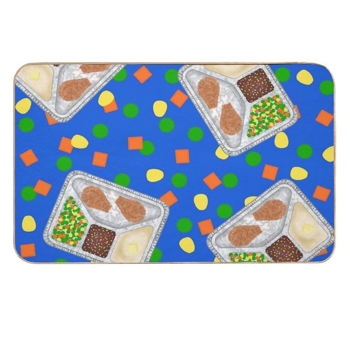 Retro 80’s TV Dinner Tray Food Fried Chicken Peas Corn Carrots On Blue Anti-Trip Bath Mat