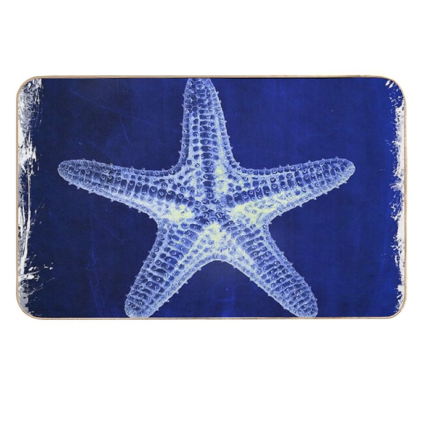 Coastal Seaside Ocean Navy Blue Beach Chic Starfish Easy Maintenance Bath Mat