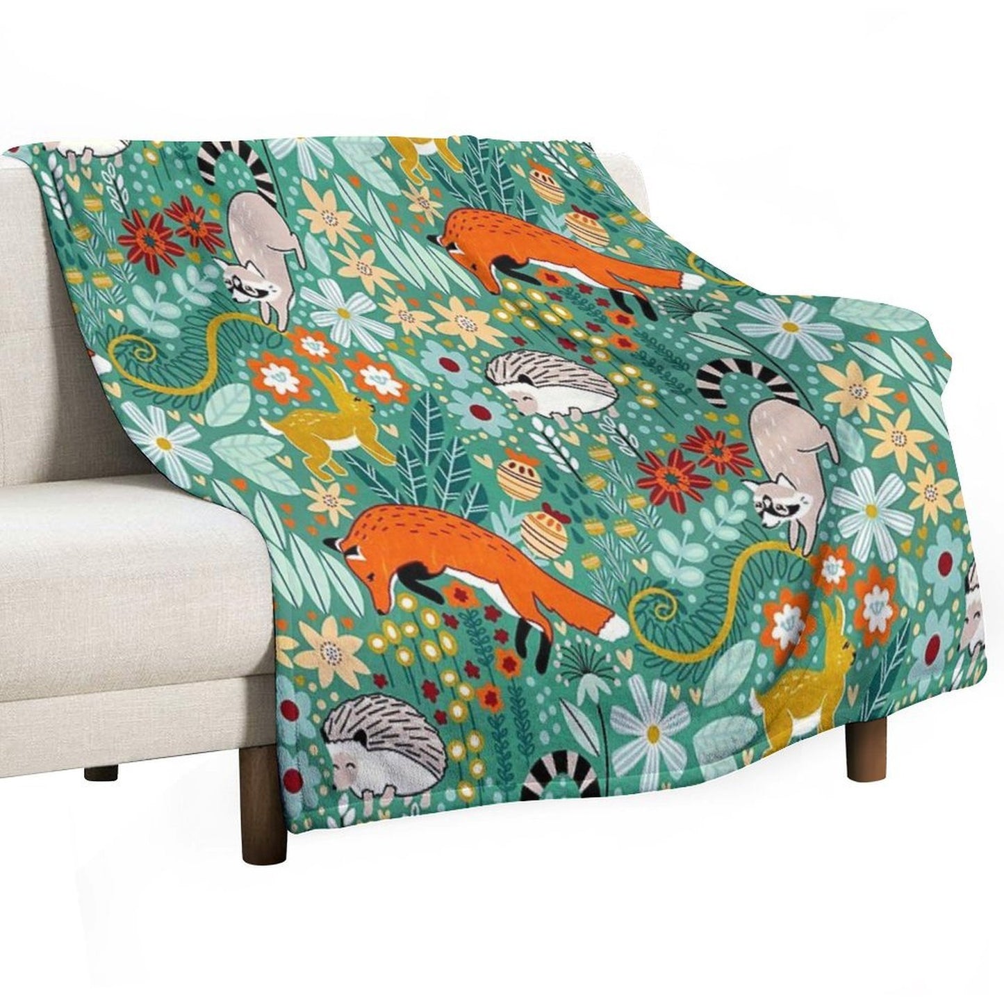 Textured Woodland Pattern - Sea Green Premium Throw Blanket