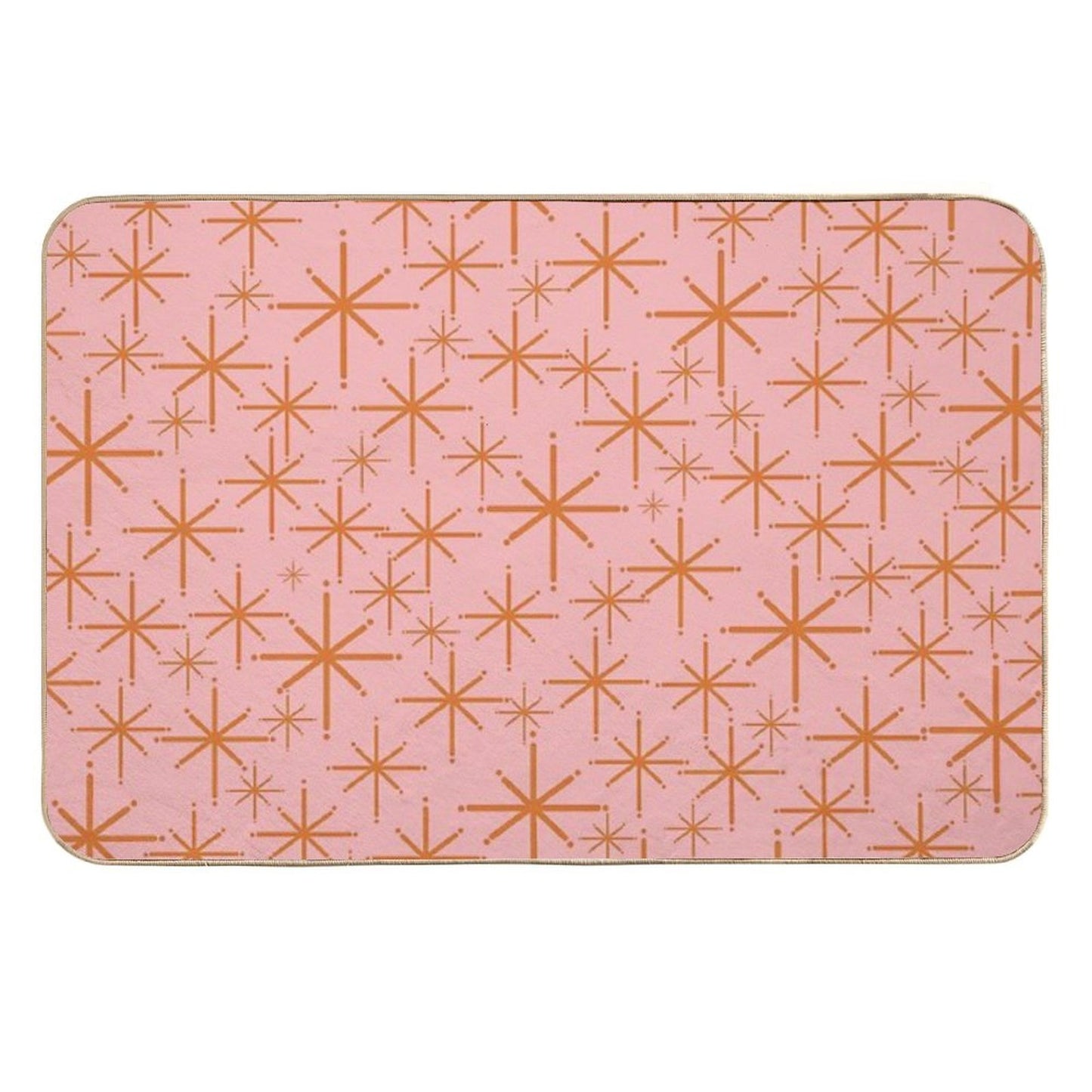 Twinkling Retro Atomic Starburst Pattern in Orange And Pink Stain-Proof Bath Mat