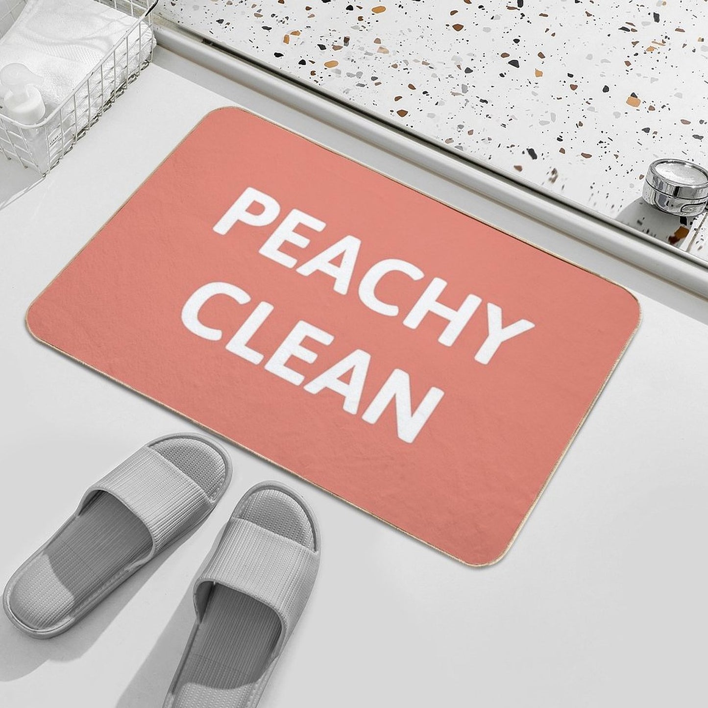 Peachy Clean - Peach And White Non-Slip Bath Mat