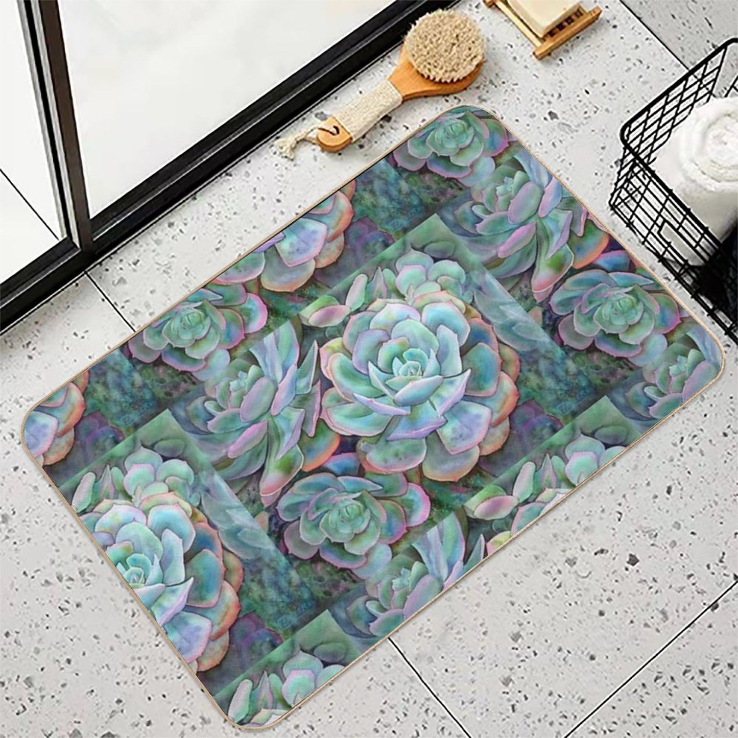 Succulents II Easy To Clean Bath Mat