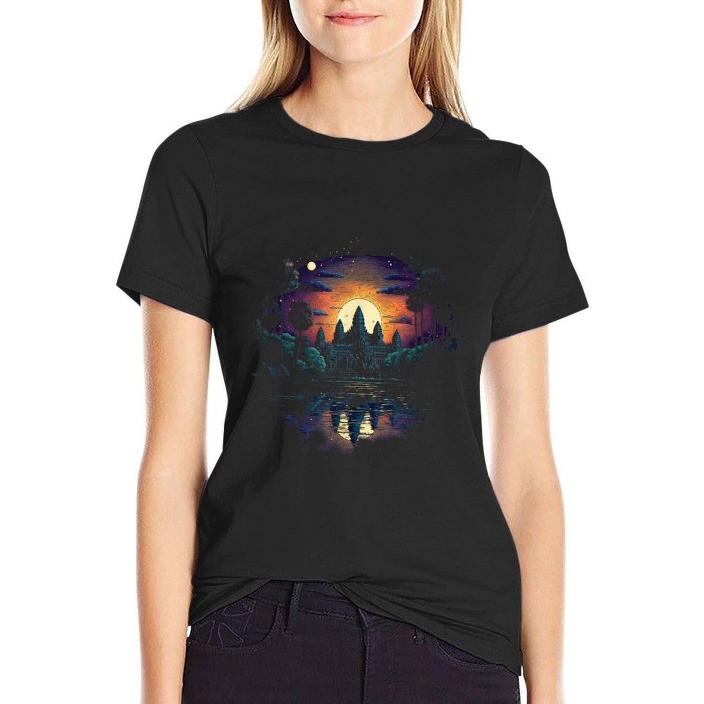 Visionary Angkor Wat in Abstract Khmer Style Graphic-printed T-Shirt