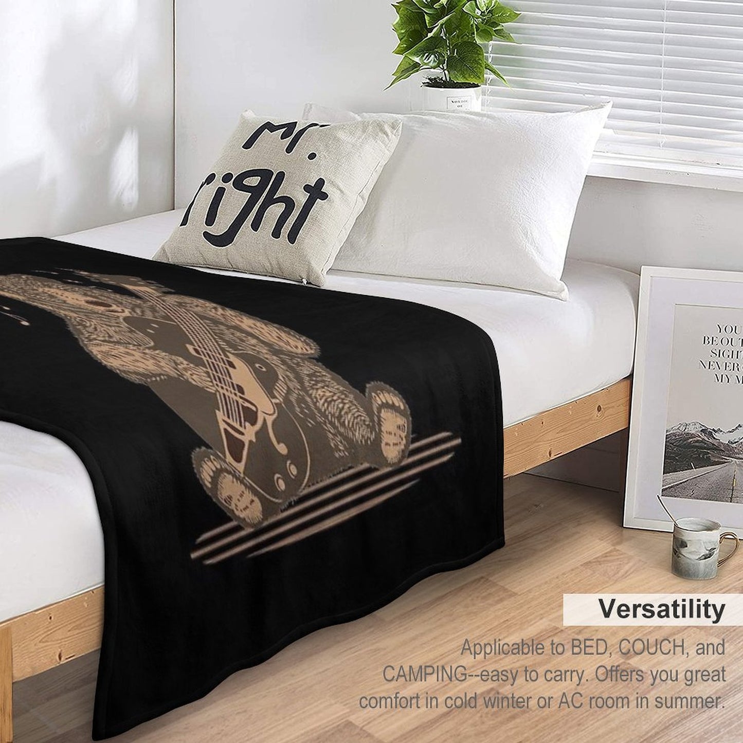Bear With Guitar Azusa Velvety-soft Throw Blanket