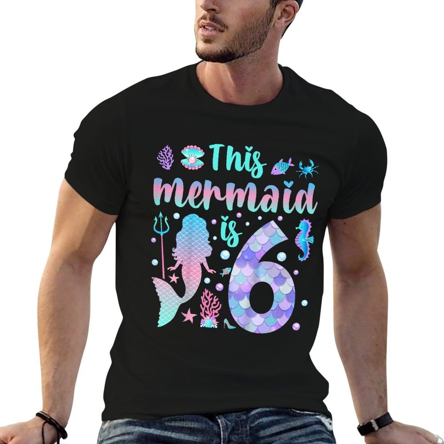 Kids This Mermaid Is 6 Birthday Girls Mermaid Graphic-printed T-Shirt