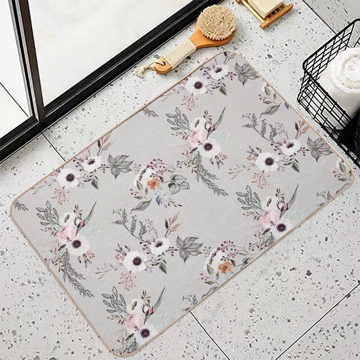 Modern Boho Watercolor And Ink Floral Bohemian Slip-Resistant Bath Mat
