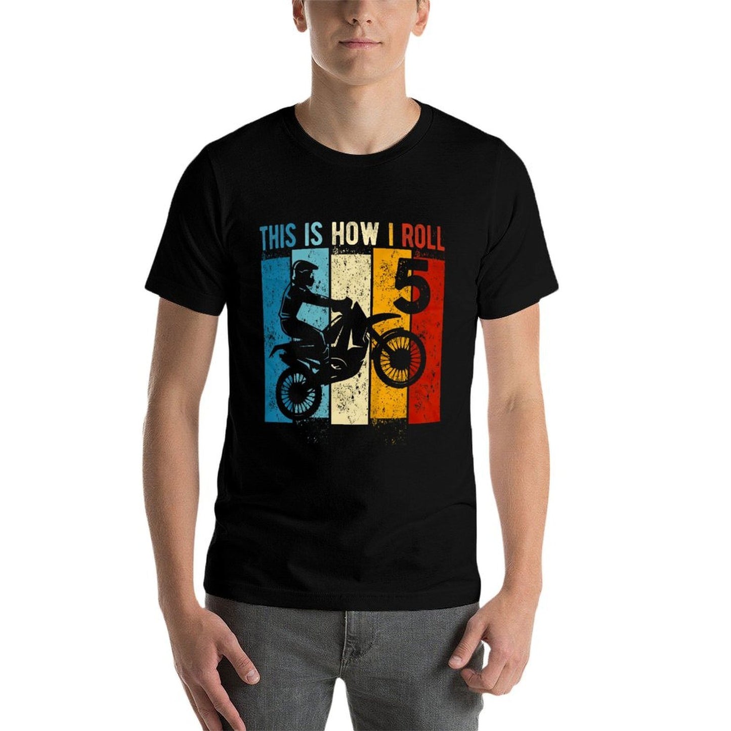 Kids 5 Year Old Birthday Boy Motocross 5th Birthday Dirt Bike Summer-ready Fabric T-Shirt
