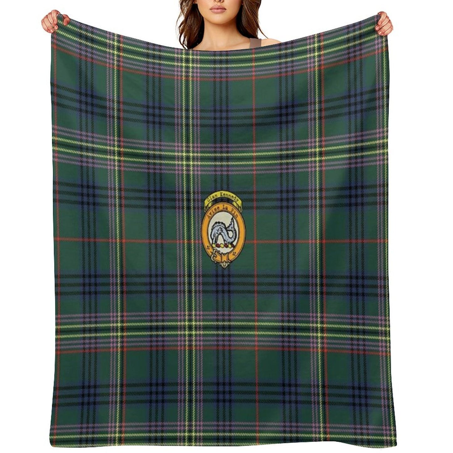 Kennedy Scottish Tartan And Crest Comfort Throw Blanket