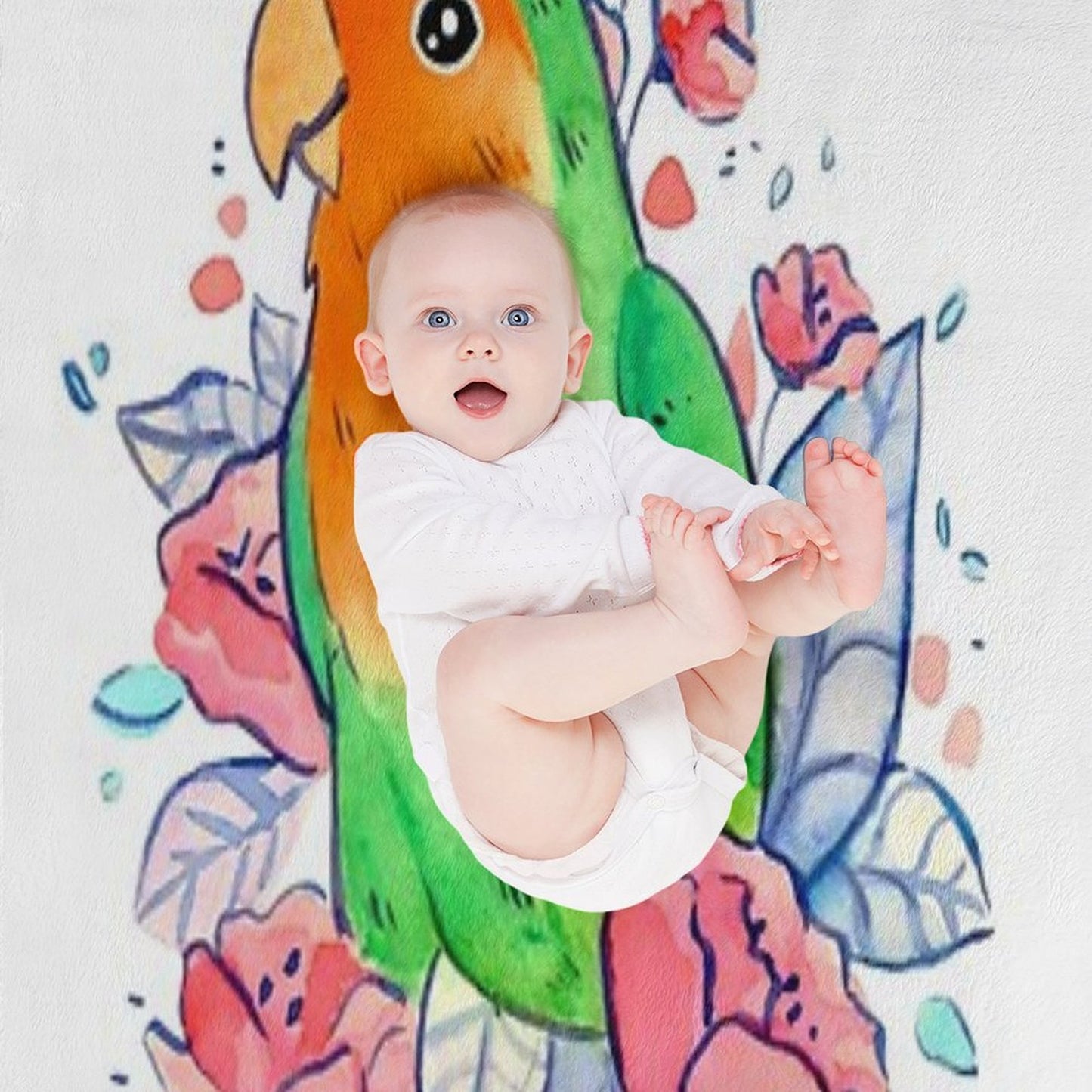 Flowery Lovebird Plush Throw Blanket