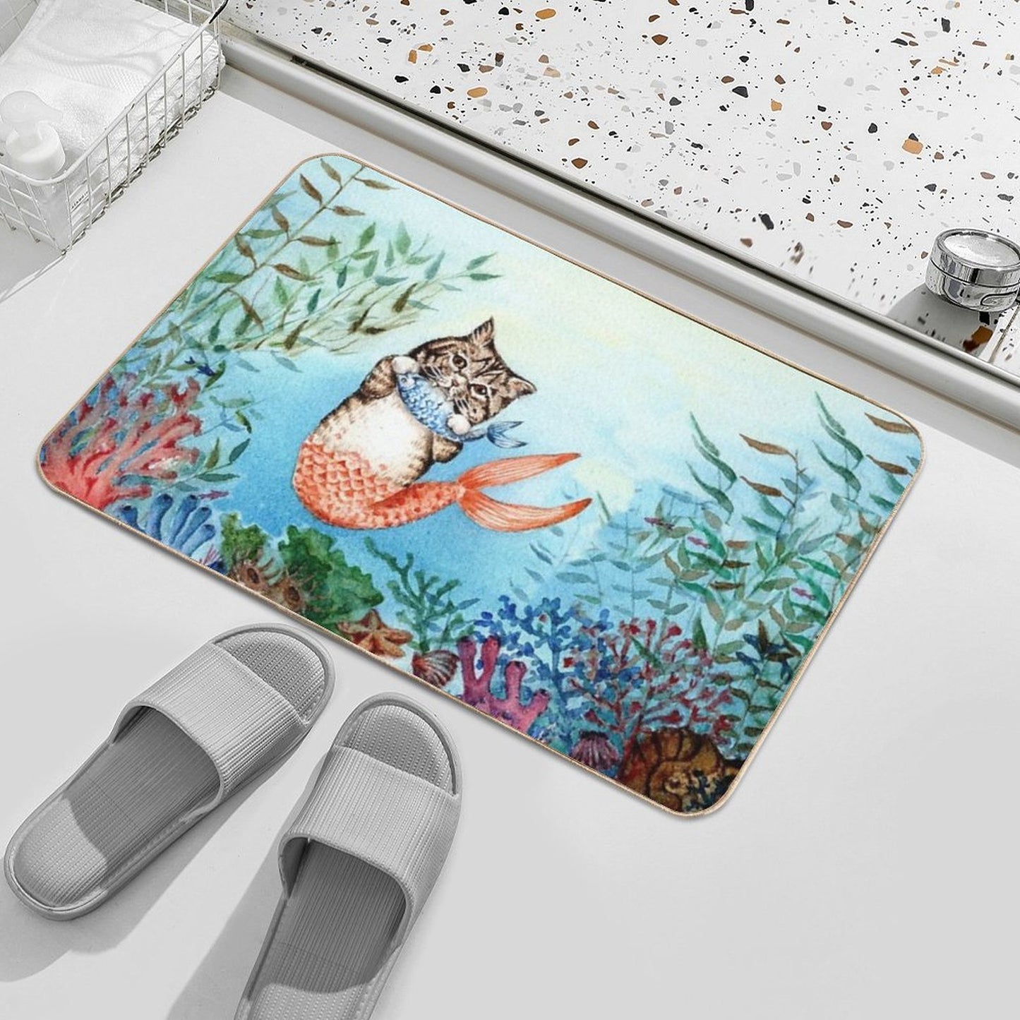 Cute Purrmaid Cat Mermaid Eco-Friendly Bath Mat