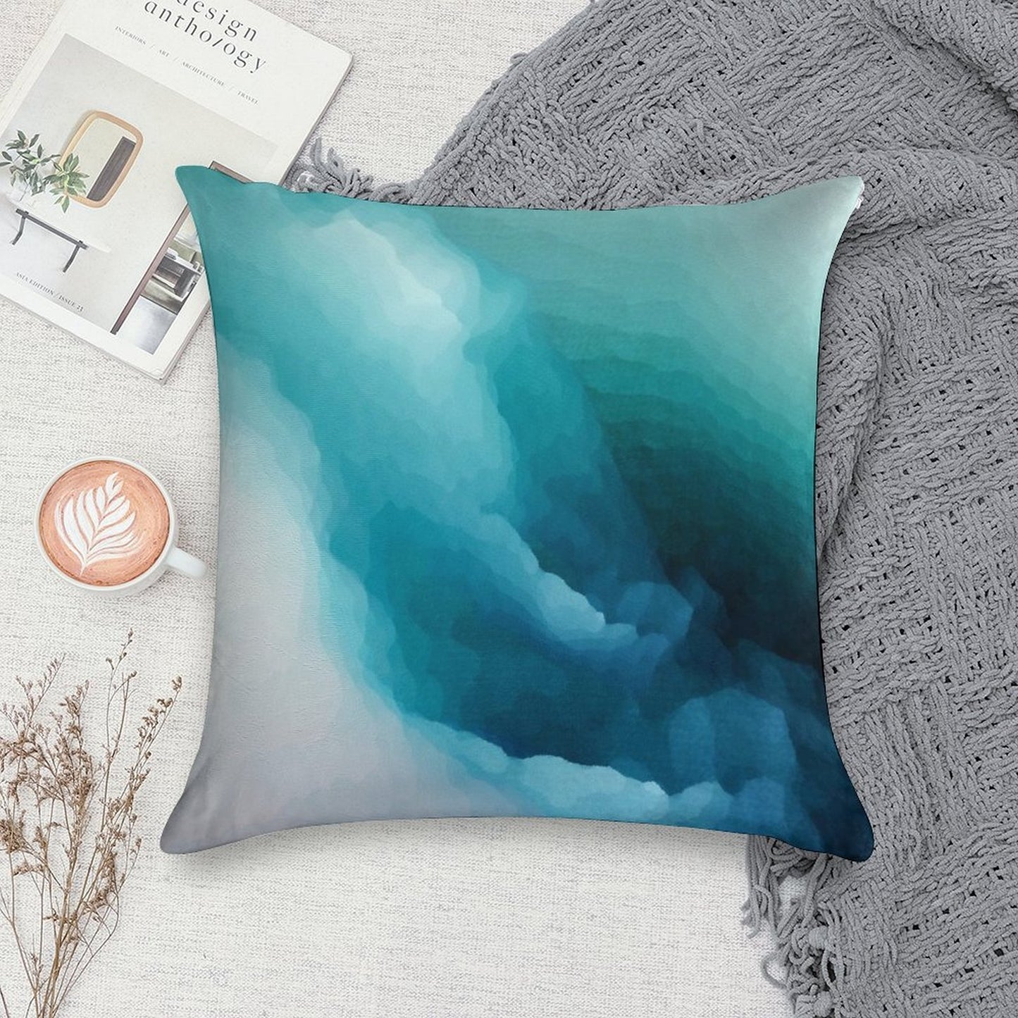 “Inner Calm” Turquoise Modern Abstract Soft Anti-Pilling Throw Pillow
