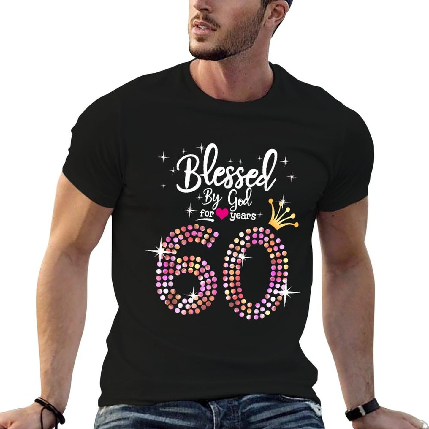 Womens Blessed by God for 60 Years 60th Birthday Anniversary Tagless Design T-Shirt