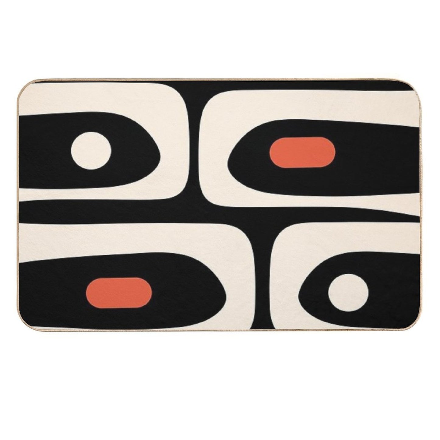 Mid Century Modern Piquet Abstract Pattern Black, Orange, And Almond Cream High-Traffic Bath Mat