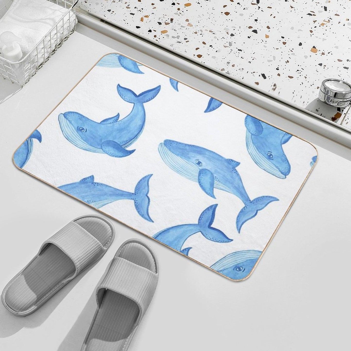 Blue Whales Pattern Dirt-Trapping Bath Mat