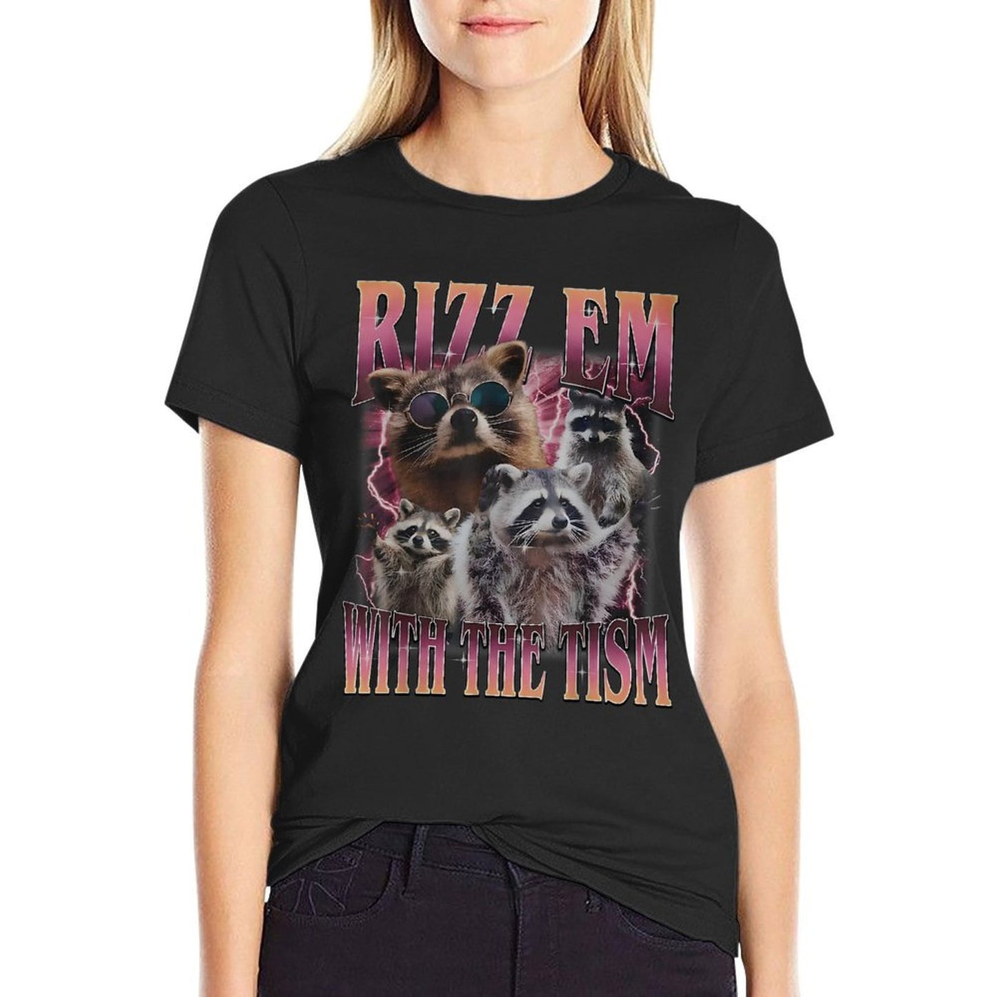 Rizz Em With The Tism Raccoon Meme Trash Panda Animal Meme Summer-ready Fabric T-Shirt