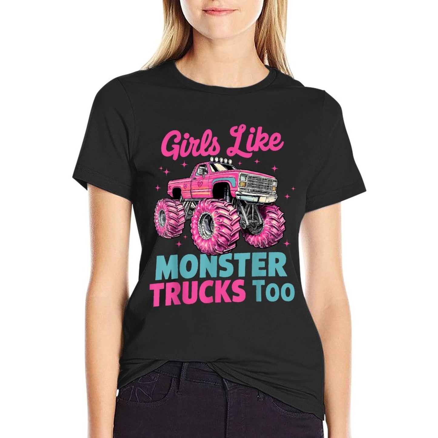 Girls Like Monster Trucks Too Funny Pink Monster Truck Girls Easy-care T-Shirt