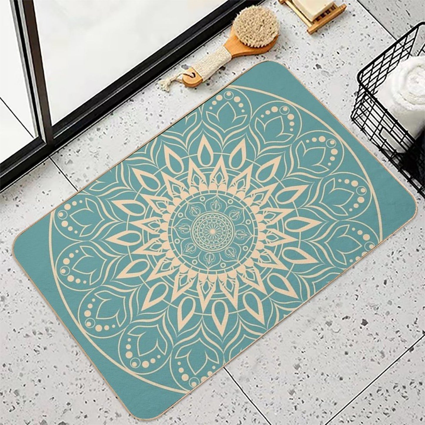 Turquoise And Yellow Mandala III Odorless Bath Mat
