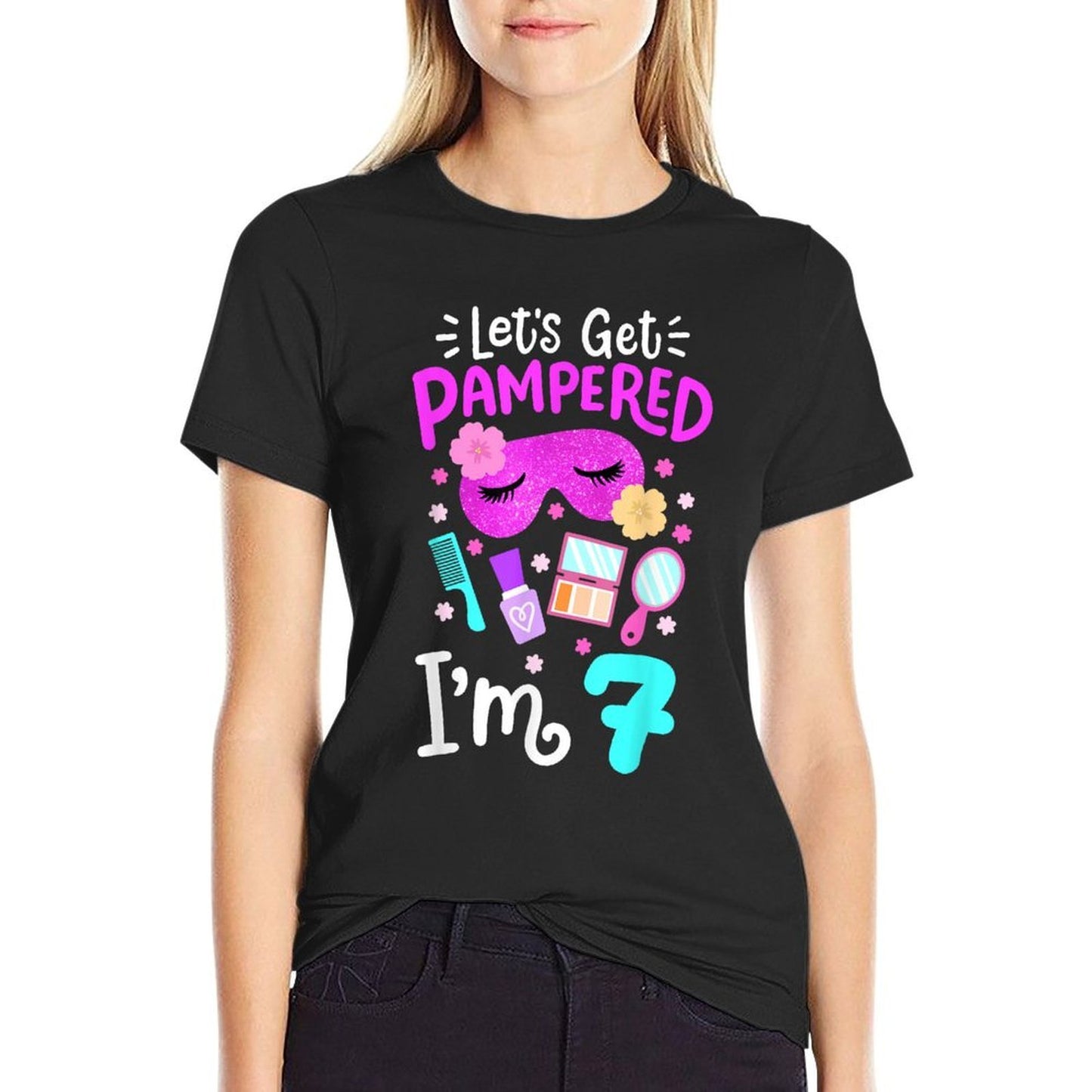 Spa Birthday Party Let's Get Pampered I'm 7 Girls 7th Bday Polyester Blend T-Shirt