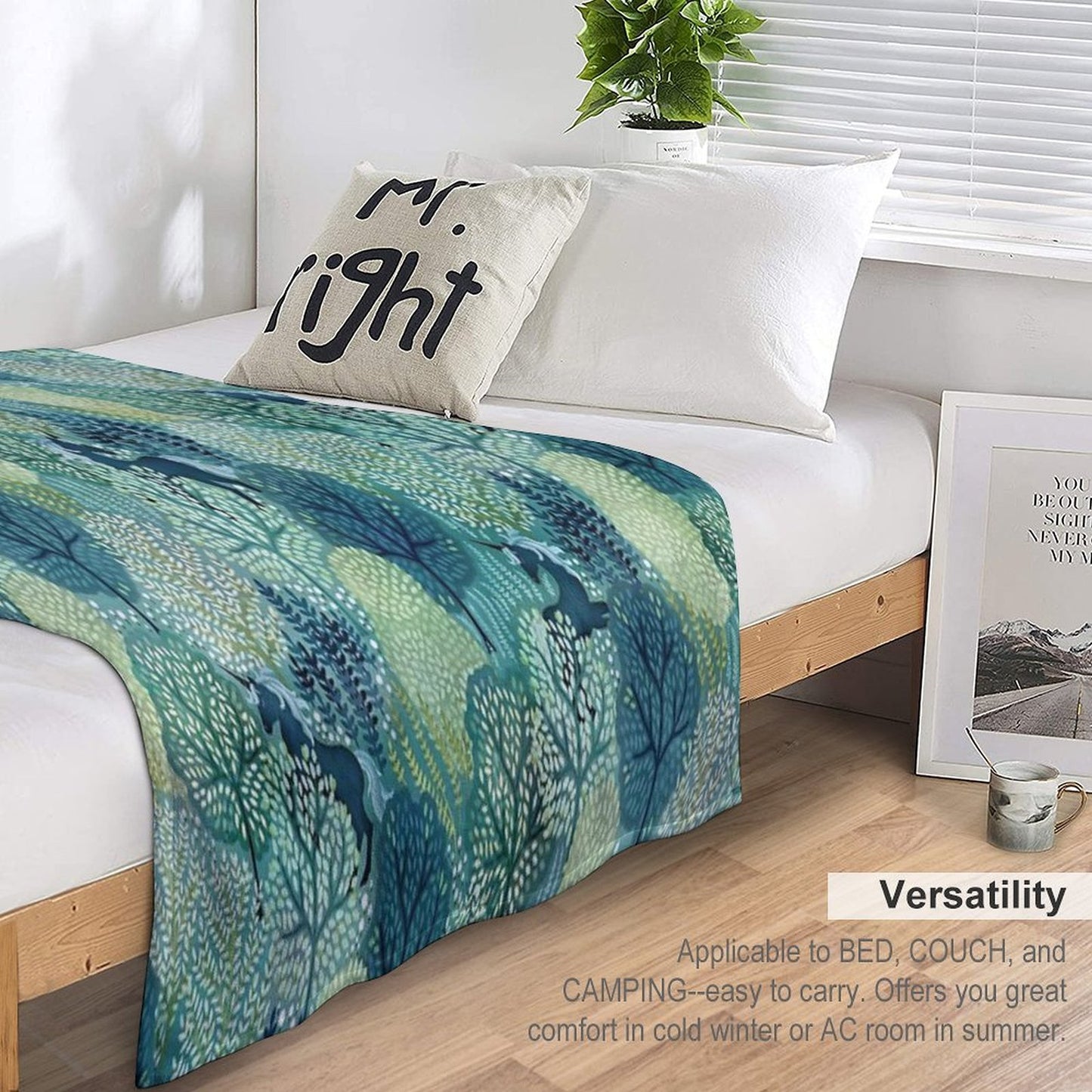 Hidden Unicorn Woods in Shades of Green Watercolor Eco-conscious Throw Blanket