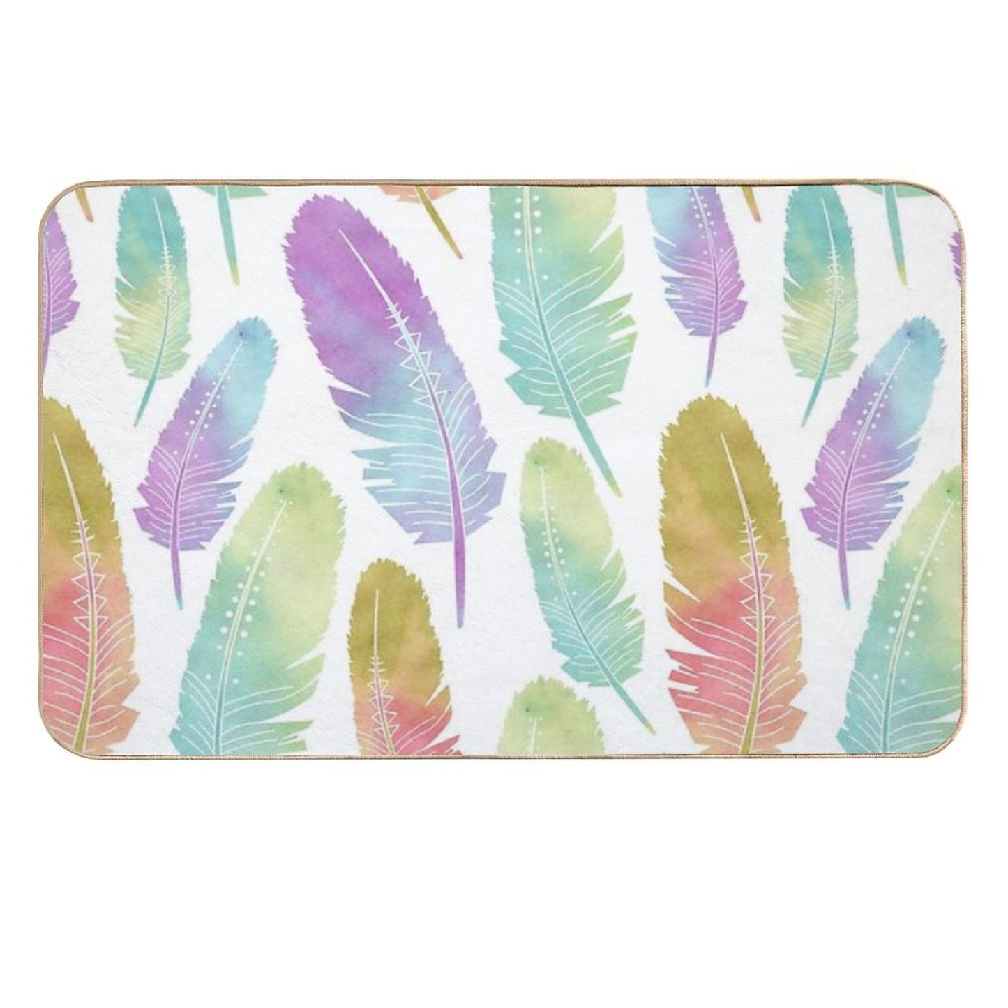 Boho Feather Pattern Watercolor Rainbow Non-Slip Bath Mat
