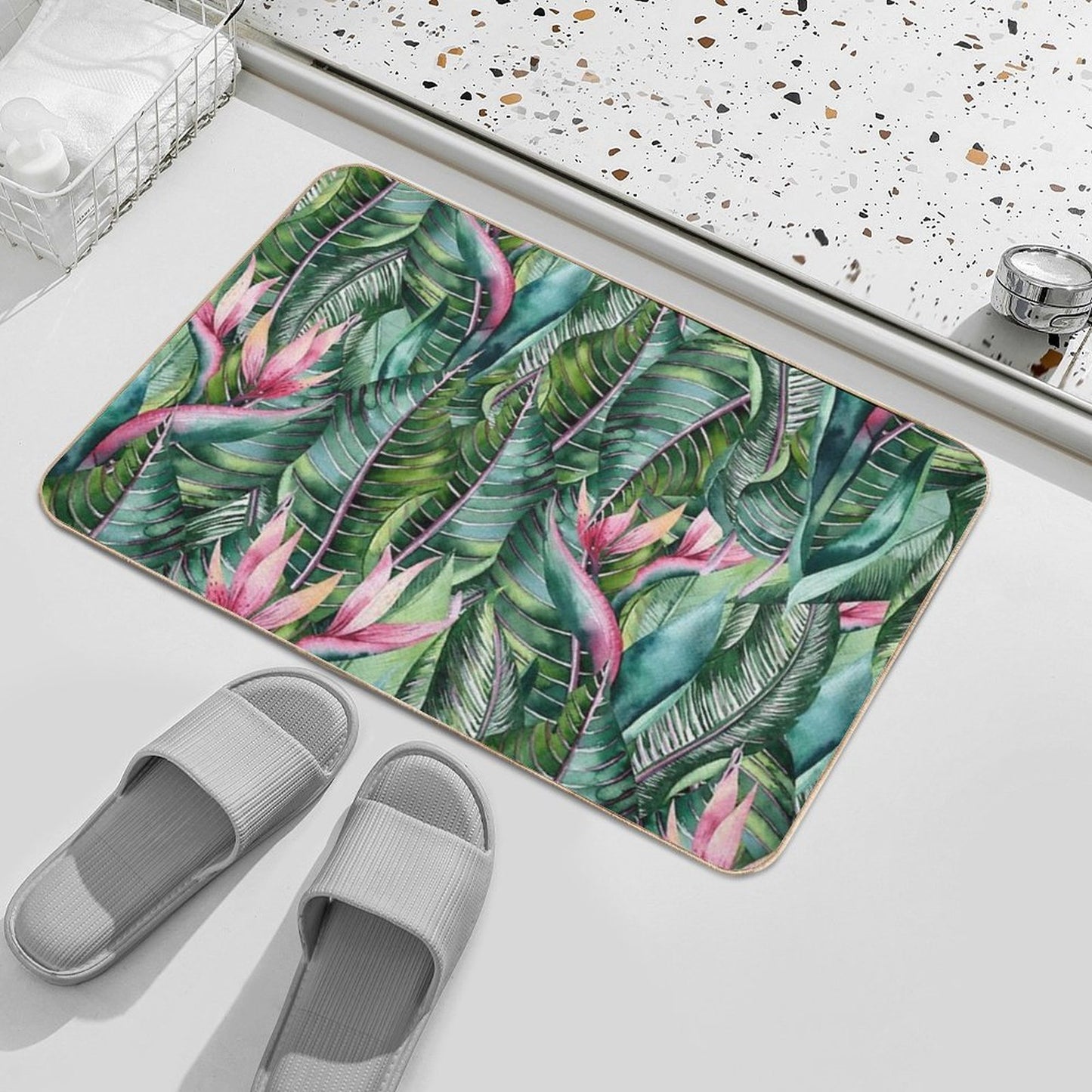 Tropical Banana Leaf Print Eco-Friendly Bath Mat