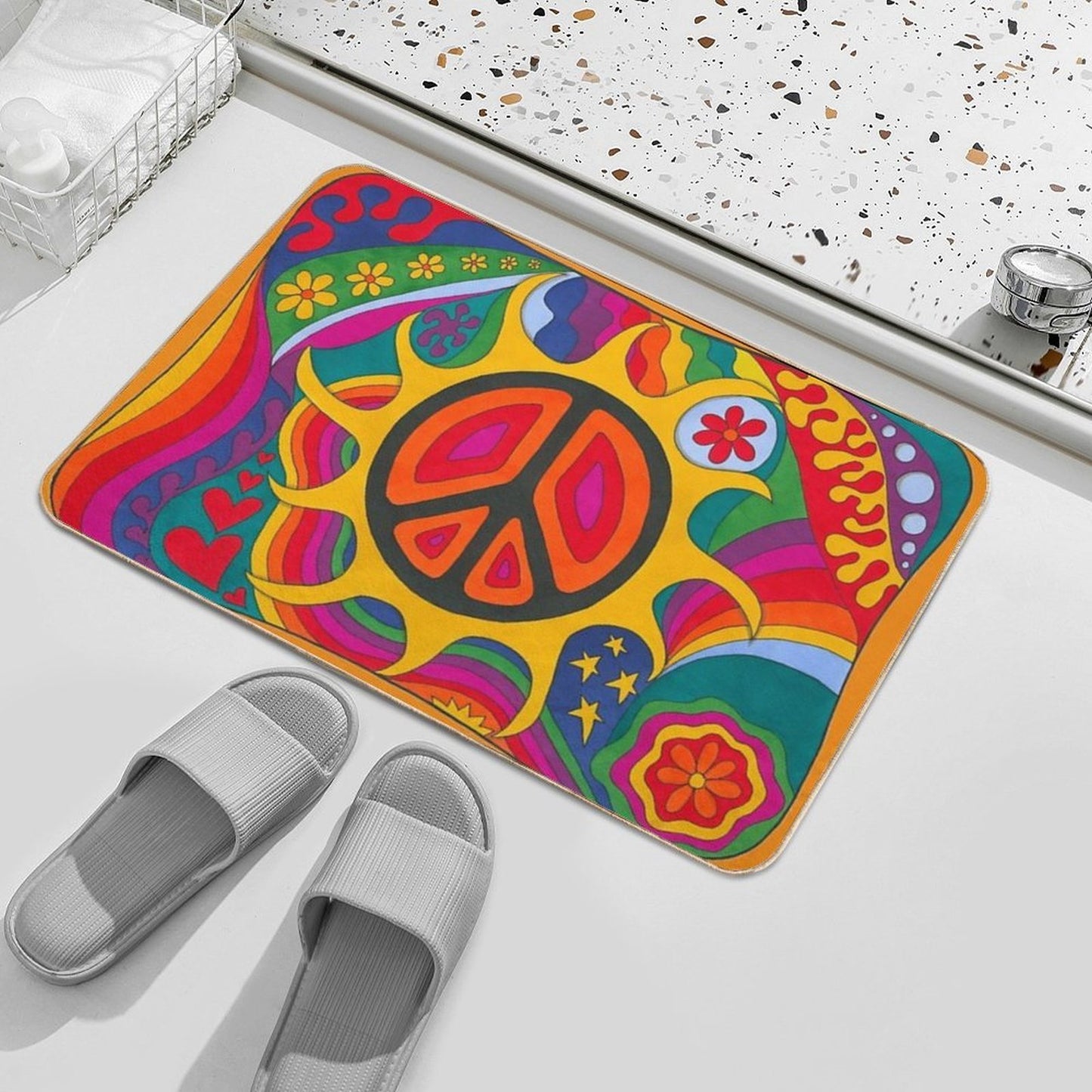 Psychedelic Flaming Peace Non-Slip Bath Mat