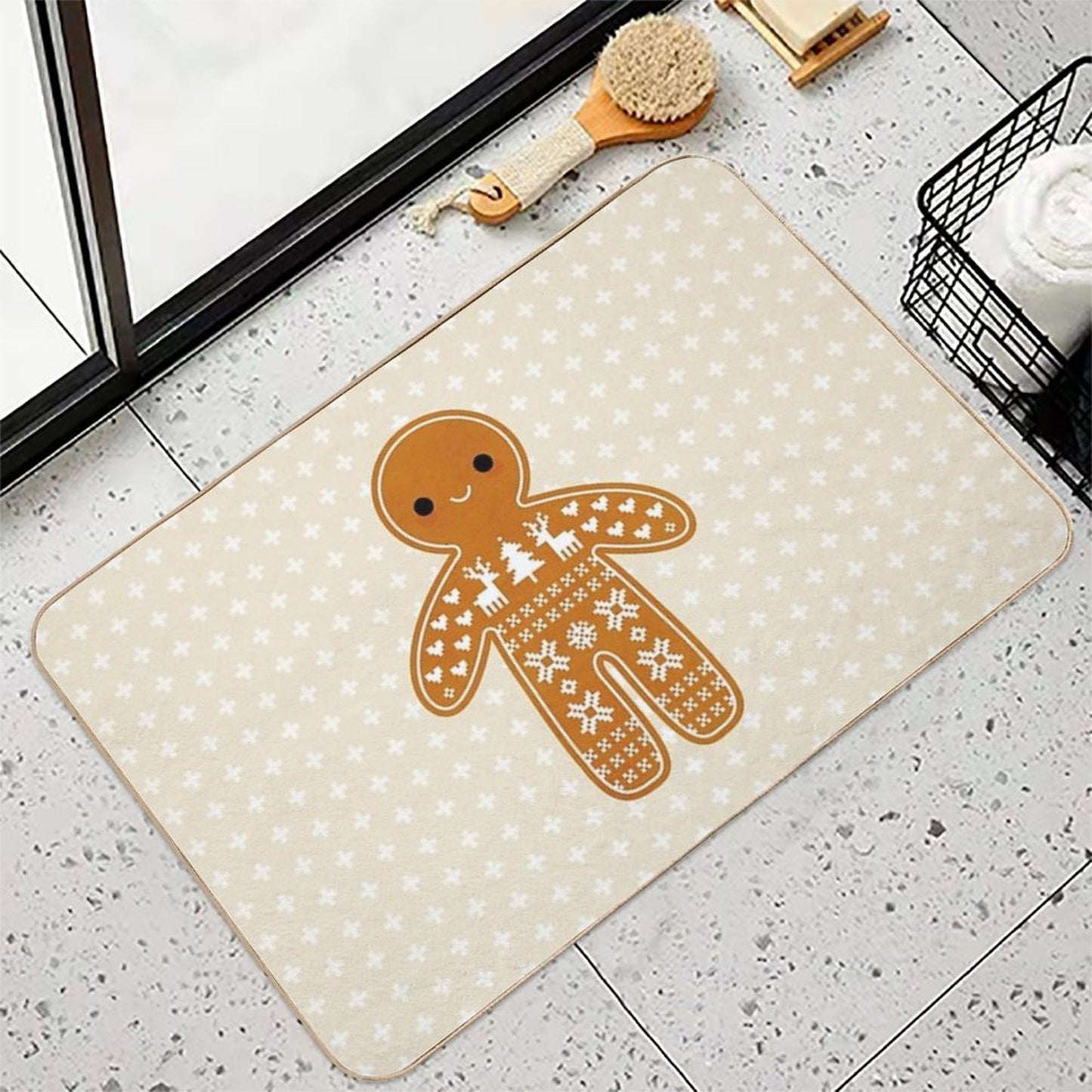 Sweater Pattern Gingerbread Cookie Non-Slip Bath Mat