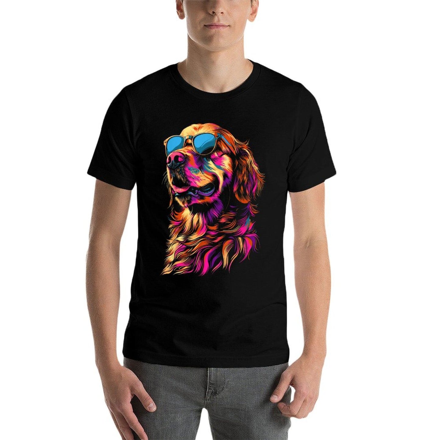 Golden Retriever Sunglasses Funny Dog Mom Dad Men Women Kids Summer-ready Fabric T-Shirt