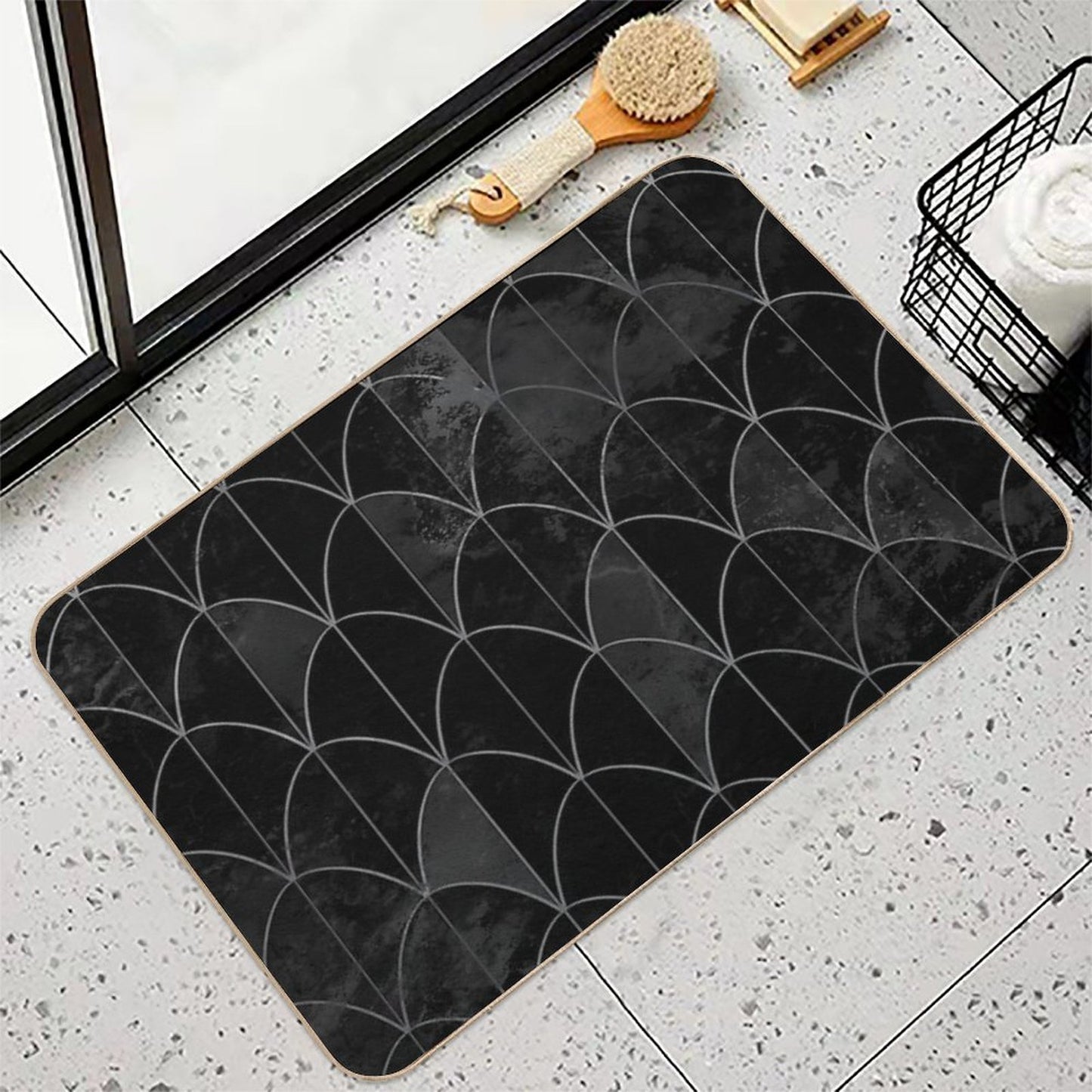 Mermaid Scales. Black And White Watercolor. High-Traffic Bath Mat