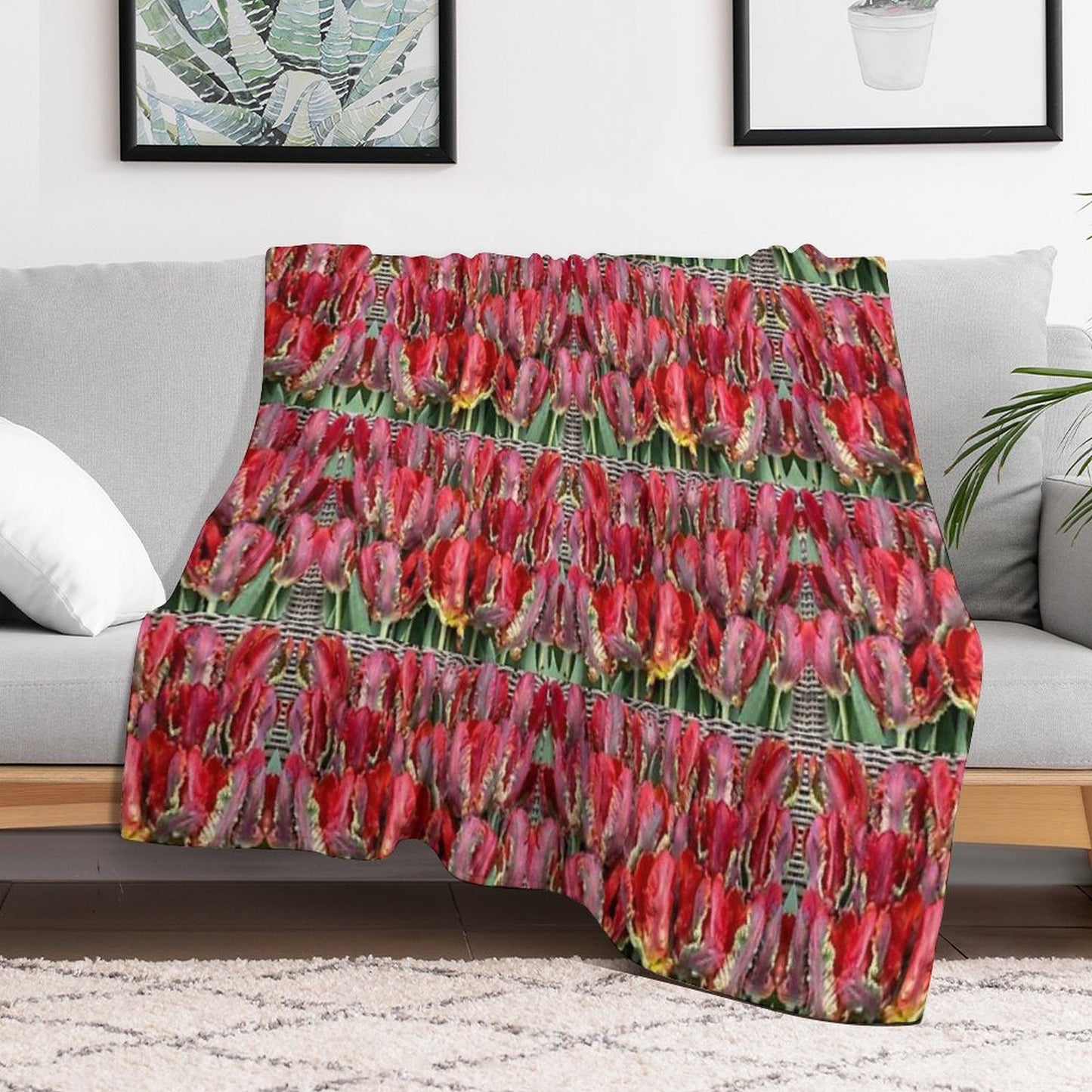 Parrot Tulips Floral Design Travel-friendly Throw Blanket