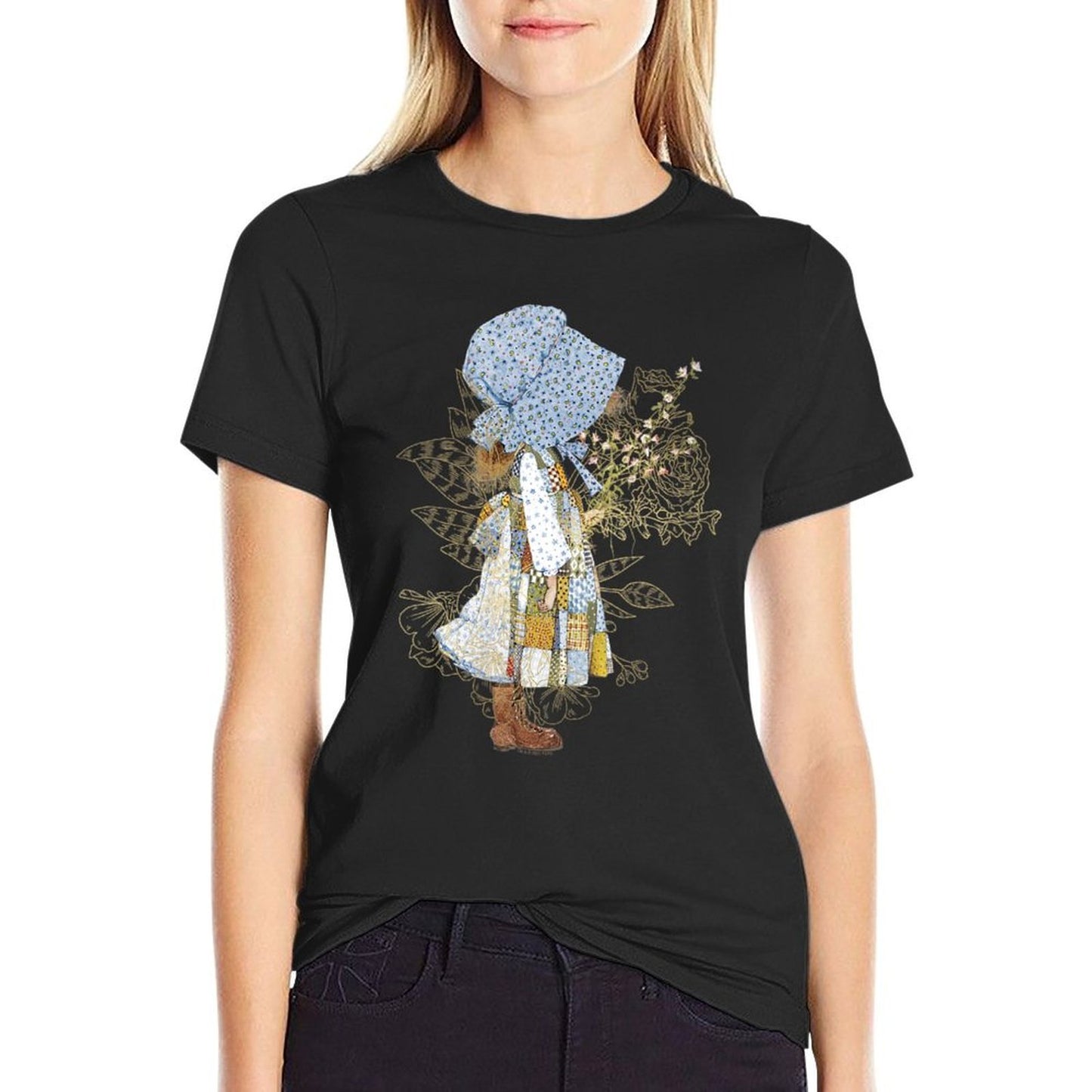 Womens Holly Hobbie County Girl Holding Flowers Sweet Vintage Vintage-inspired T-Shirt