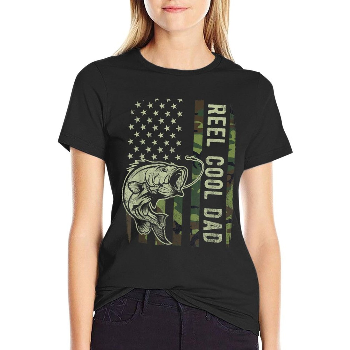 Reel Cool Dad Camouflage American Fathers Day Relaxed-fit T-Shirt