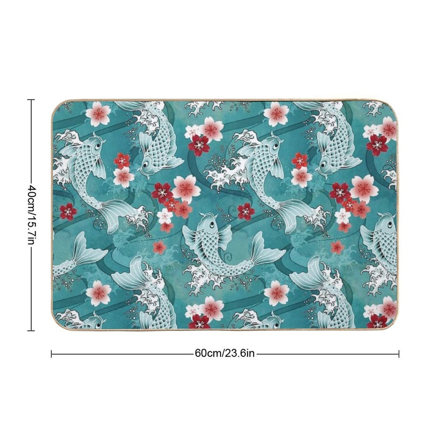 Koi Sakura Blossom in Turquoise Easy To Clean Bath Mat