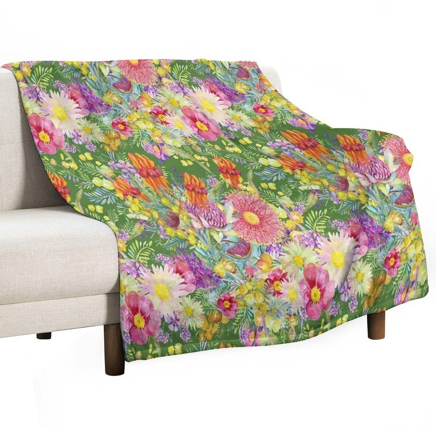 Australian Wildflowers Summer Green Machine-washable Throw Blanket