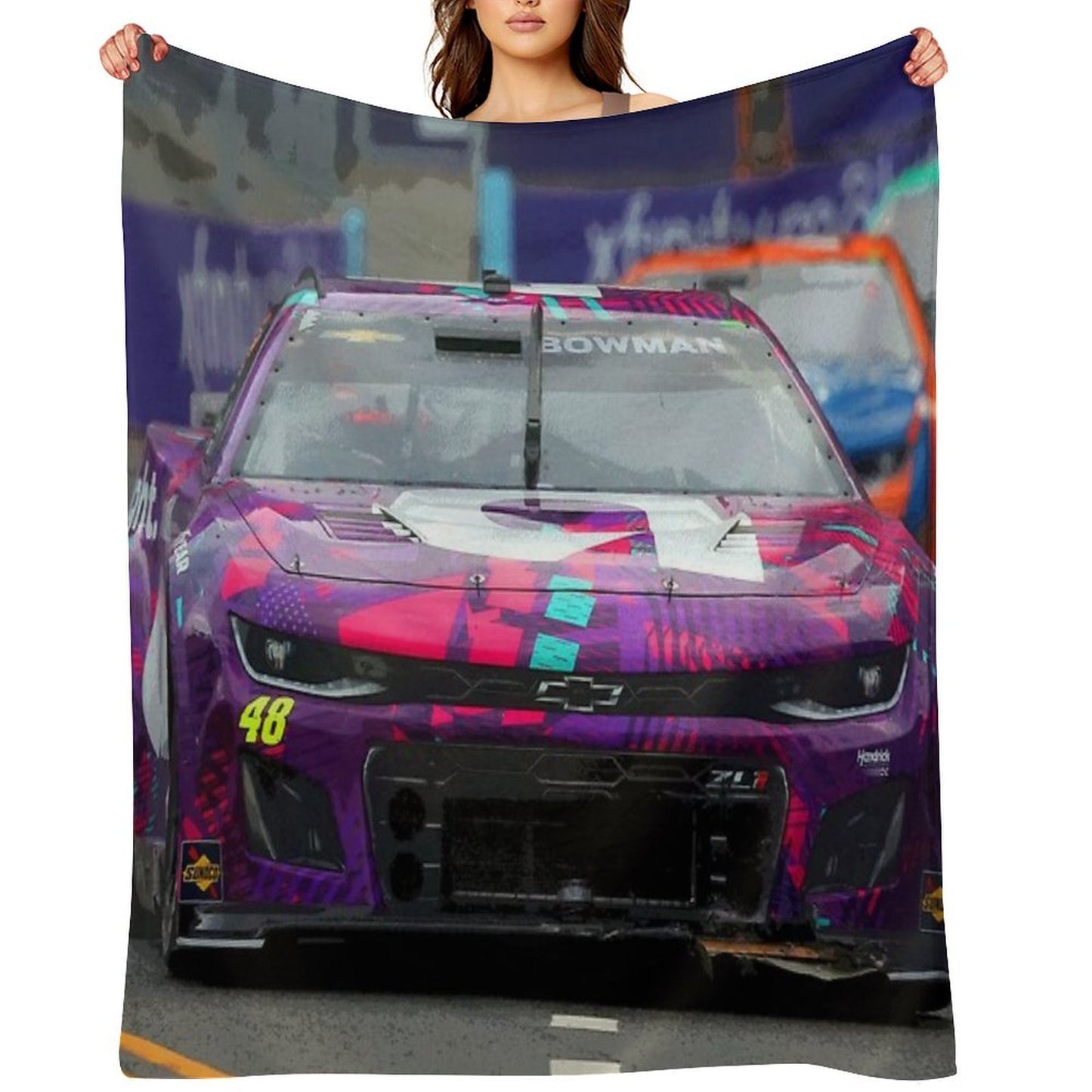 Alex Bowman Racing on The Chicago Street Course 2024 Abstract Easy Care Throw Blanket