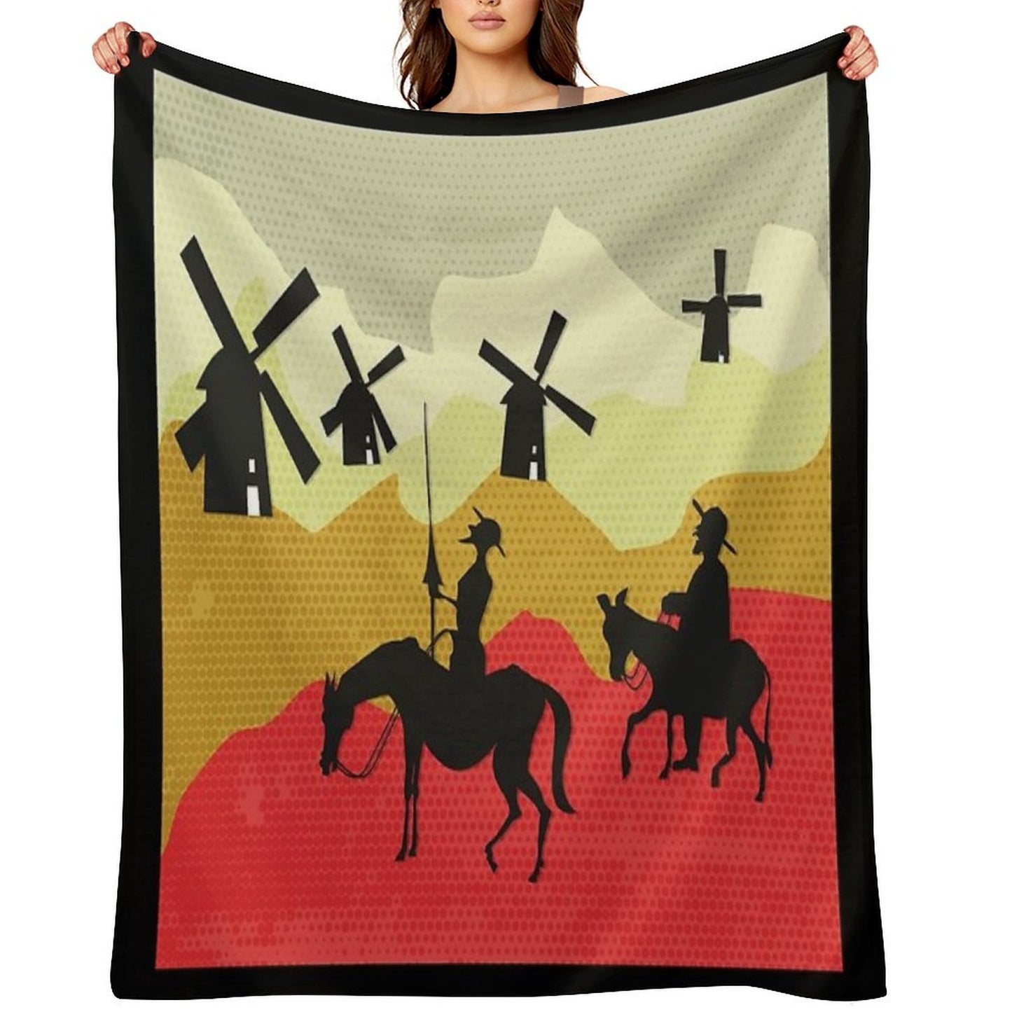 Tilting at Windmills, Don Quixote Machine-washable Throw Blanket
