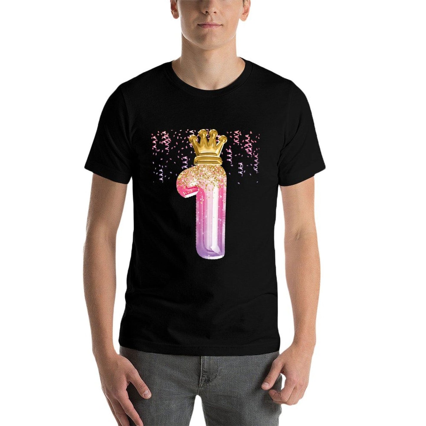 1st Birthday Gift Girls Pink Balloons Crown First One Relaxed-fit T-Shirt
