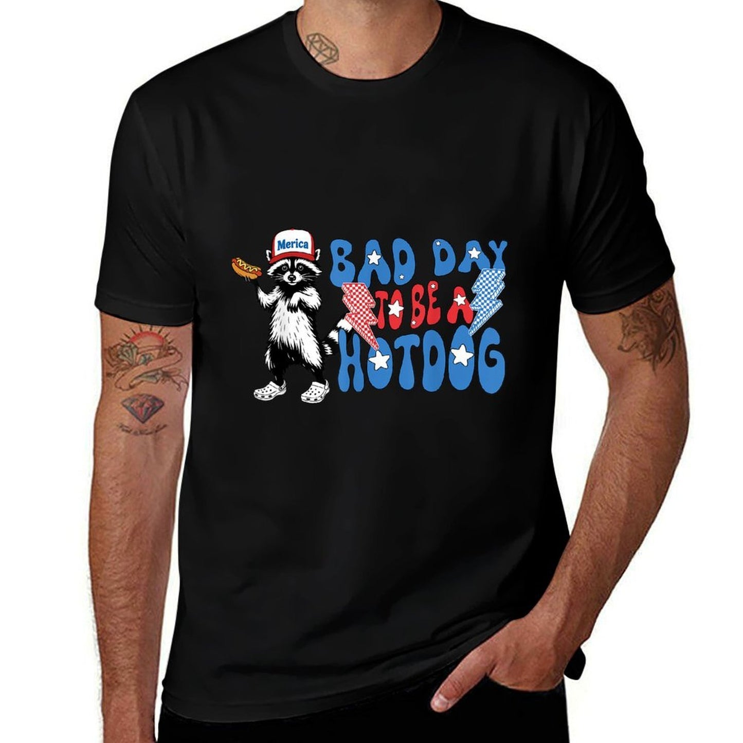 Bad Day To Be A Hot Dog Funny Raccoon Feral 4th Of July Versatile T-Shirt