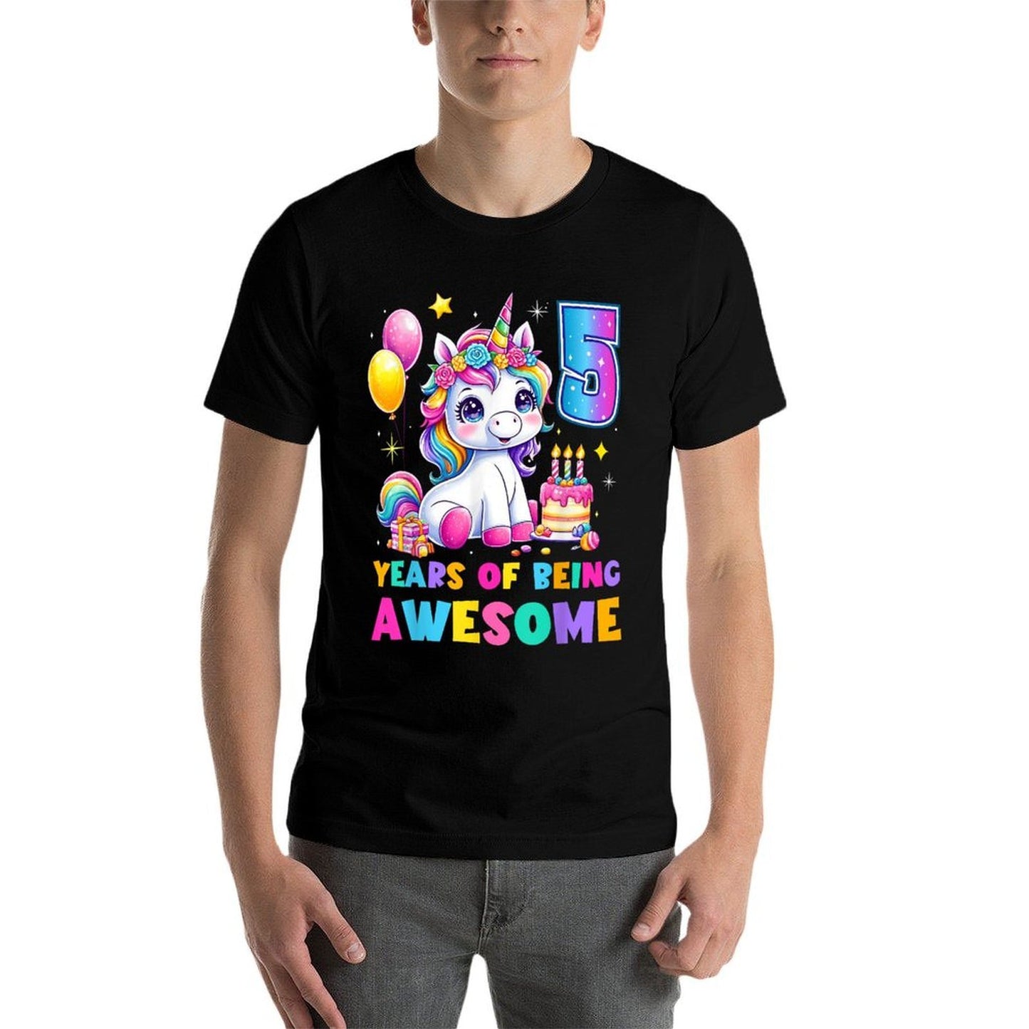 Unicorn 5th Birthday Girls Toddler 5 Years Old Birthday Lightweight T-Shirt