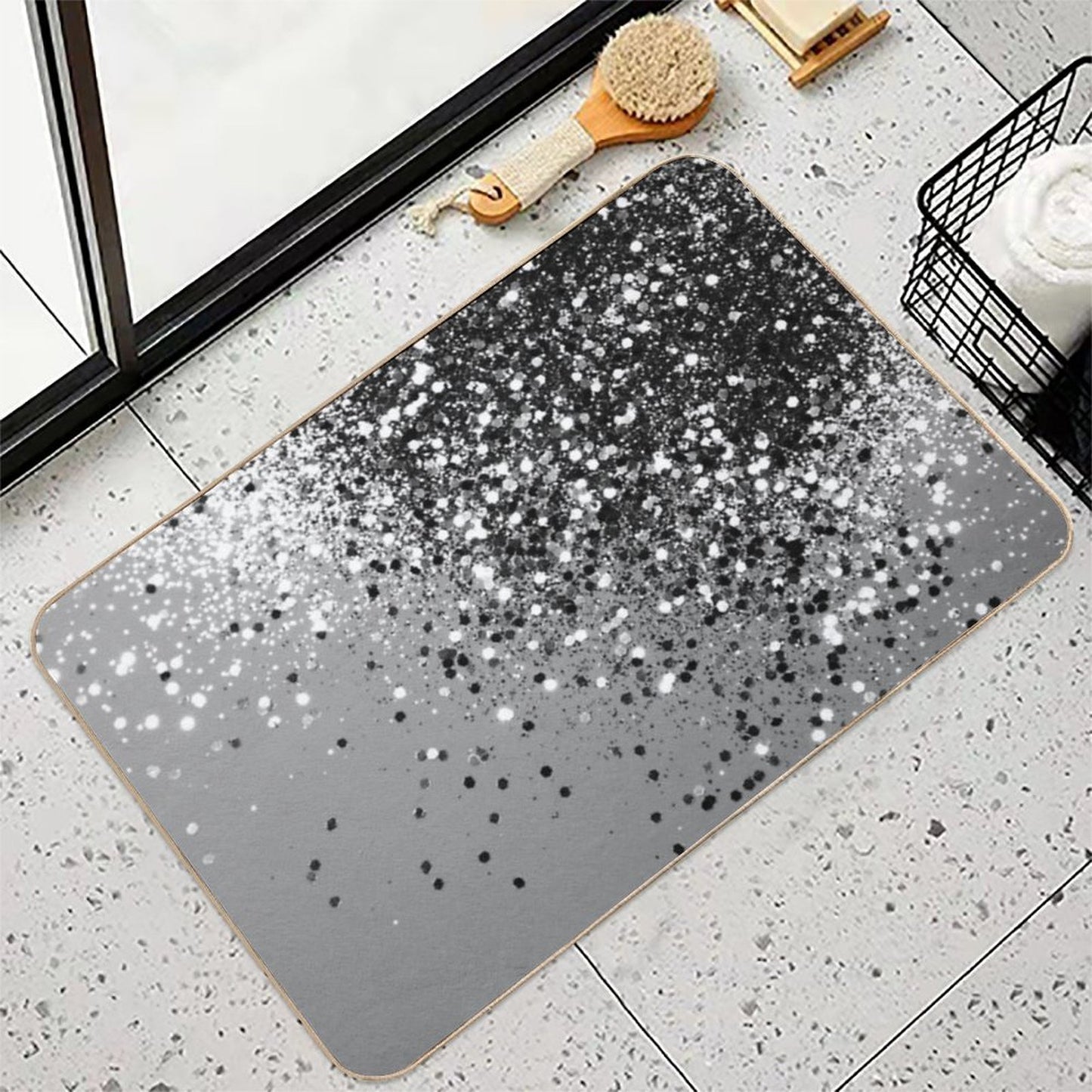 Silver Gray Lady Glam #1 (Photo of Glitter Only - Not Reflective) Slip-Resistant Bath Mat