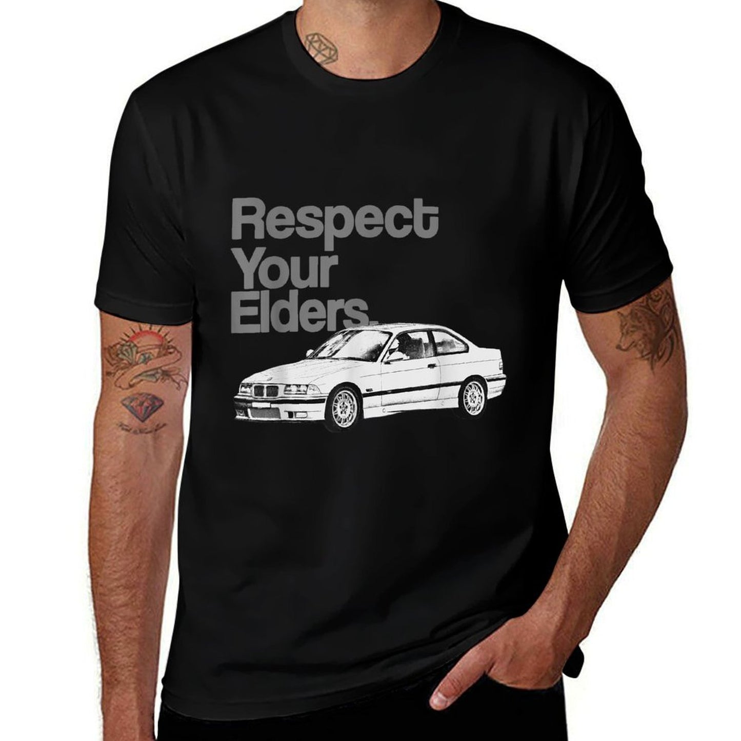 Russ Designs Respect Your Elders Vintage Euro - 3 Unisex Adult Black Cotton Polyester S  Breathable T-Shirt