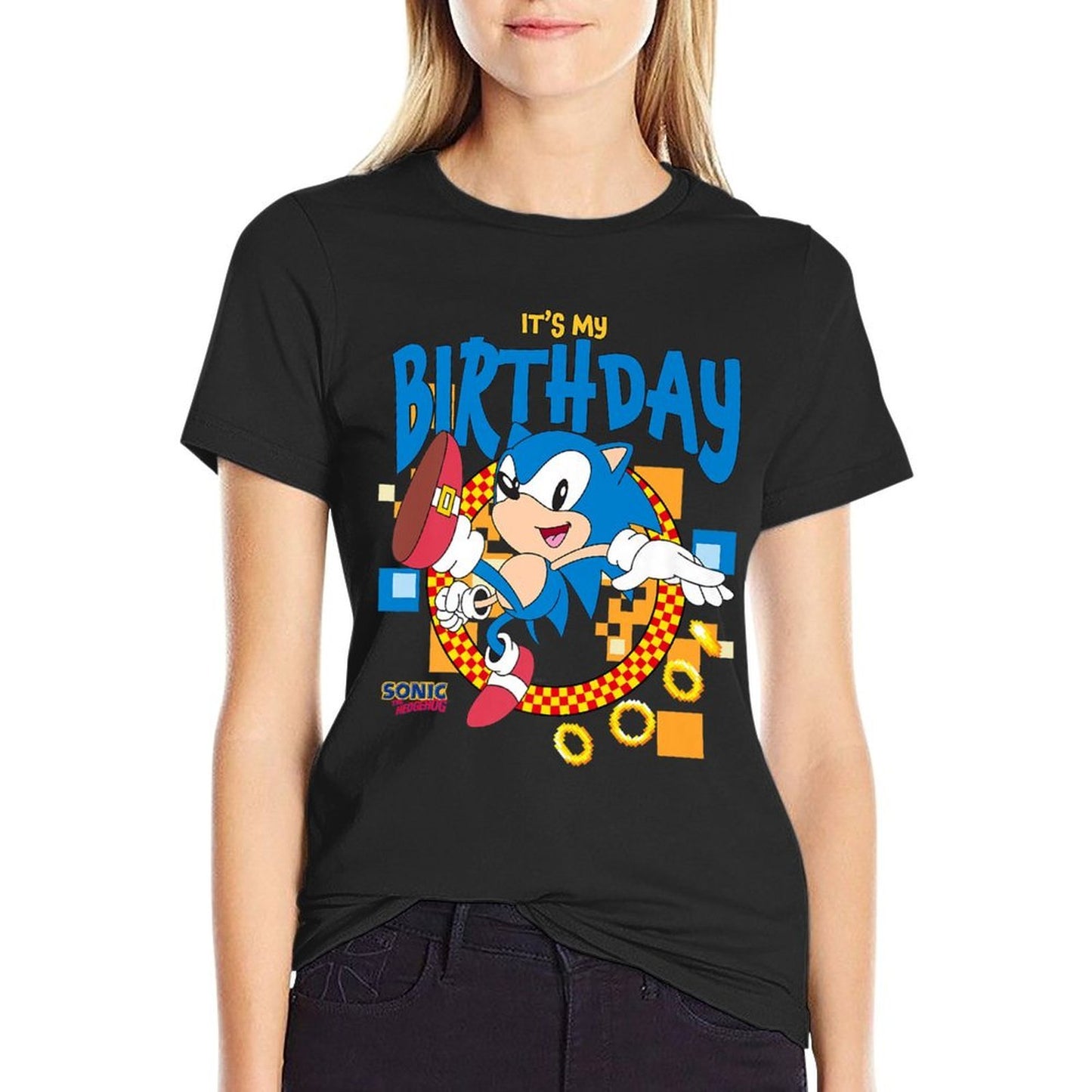 Sonic The Hedgehog Birthday Its My Birthday Cheering Sonic Premium  Fade-proof Color T-Shirt